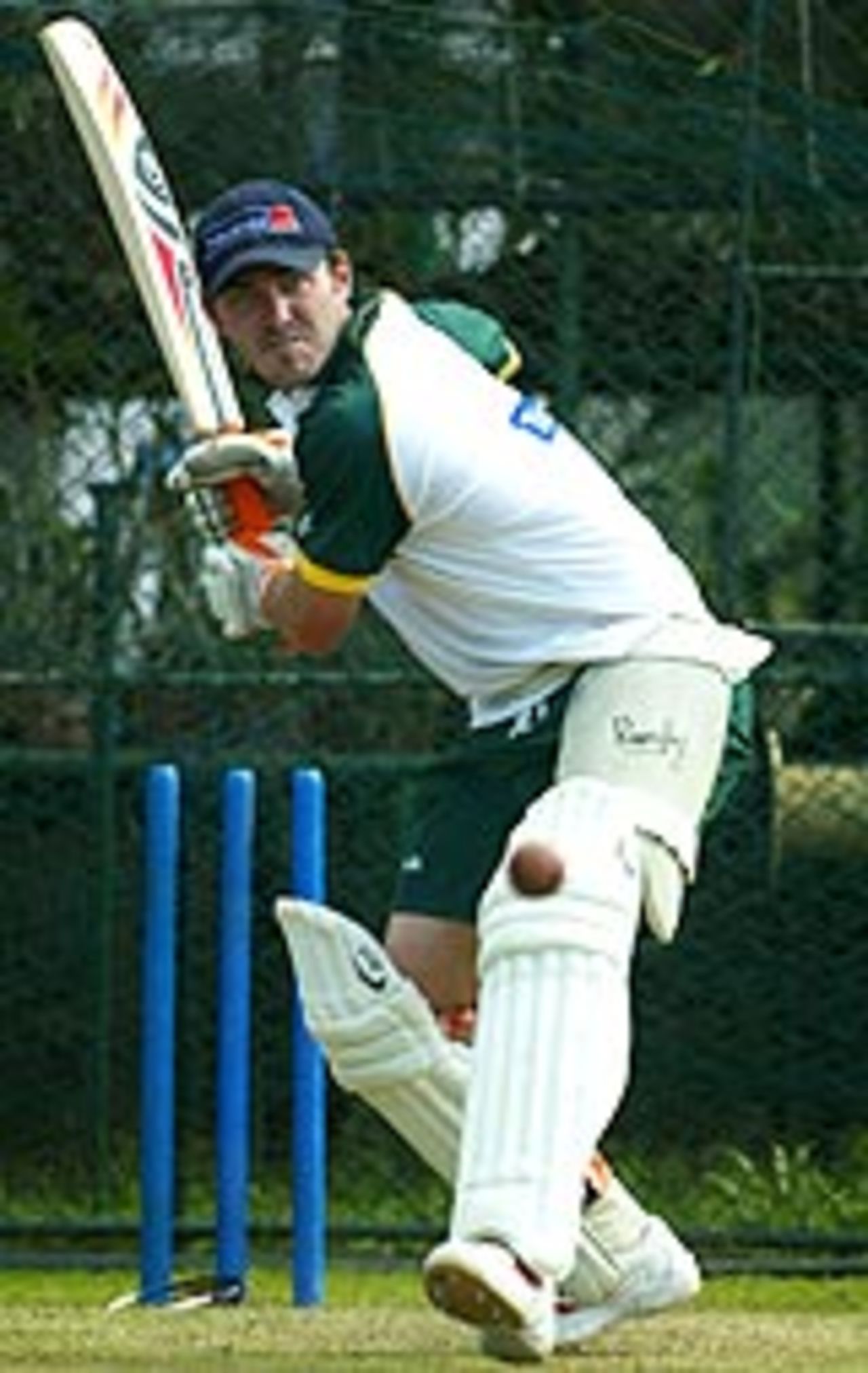 Damien Martyn bats during net practice, Galle, March 6, 2004