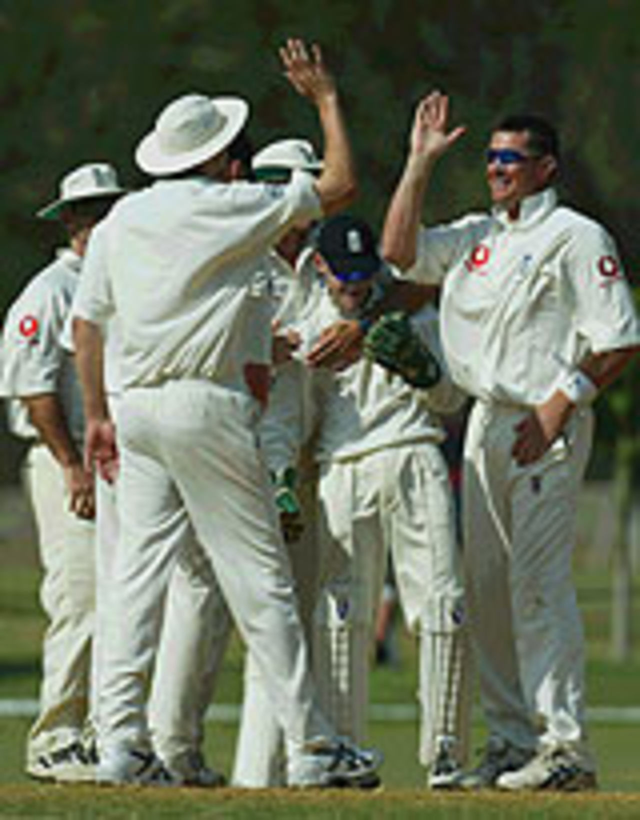 Ashley Giles is congratulated for a wicket, England v Vice-chancellor's XI, Kingston, March 6, 2004