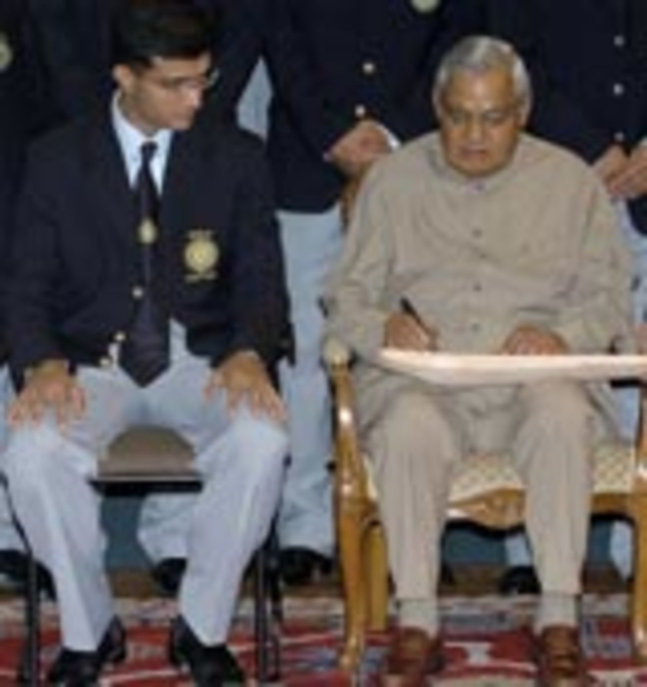 Sourav Ganguly with Atal Behari Vajpayee, the Indian PM, before the team's departure to Pakistan, March 10, 2004