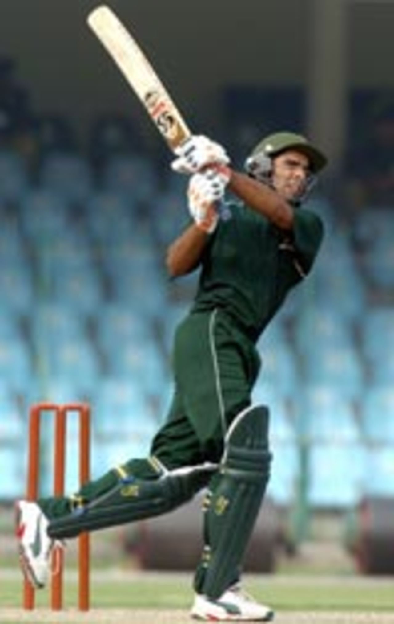 Taufeeq Umar steps out and drives, Pakistan A v Indians, Lahore, March 11, 2004