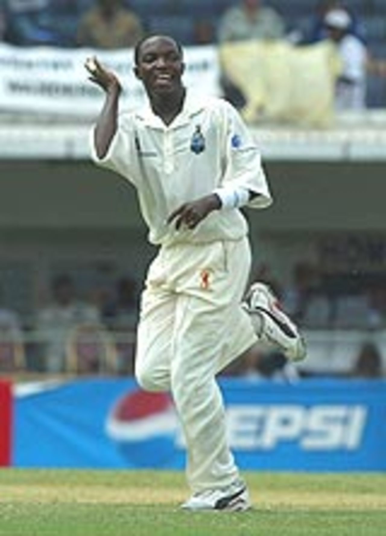 Fidel Edwards celebrates a wicket, West Indies v England, 1st Test, Jamaica, 2nd day, March 12, 2004