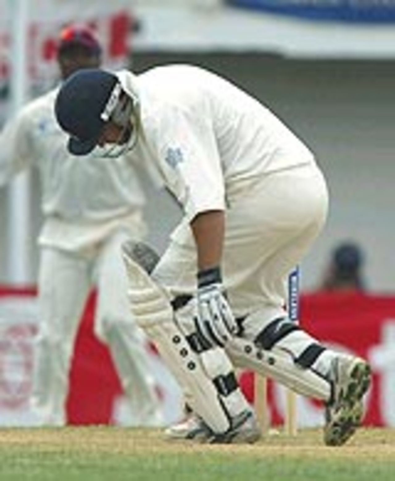 Mark Butcher takes one on the helmet, West Indies v England, 1st Test, Kingston, 2nd day