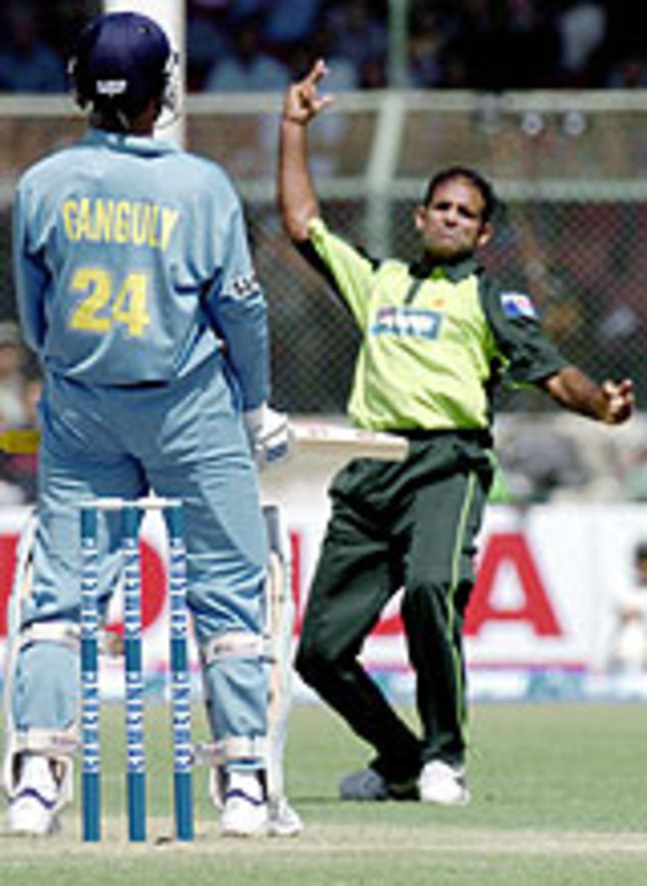 Sourav Ganguly is dismissed by Naved-ul-Hasan, Pakistan v India, 1st ODI, Karachi, March 13, 2004