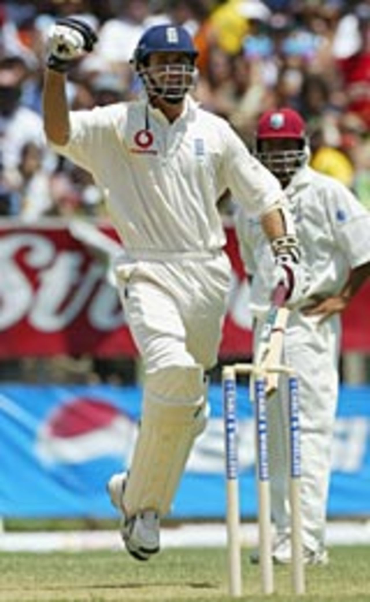 Michael Vaughan celebrates the moment of victory, West Indies v England, 1st Test, Sabina Park, 4th day, March 14, 2004