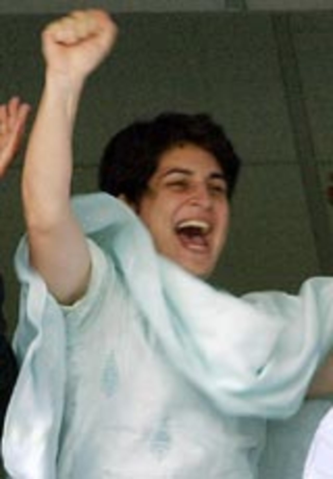 Priyanka Gandhi cheering the Indian team at Karachi, March 13, 2004