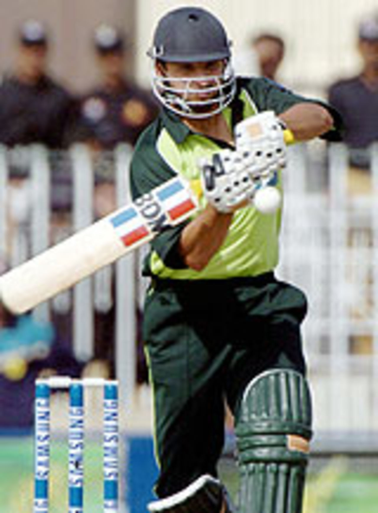 Shahid Afridi gets ready to tonk another ball, Pakistan v India, 2nd ODI, Rawalpindi, March 16, 2004