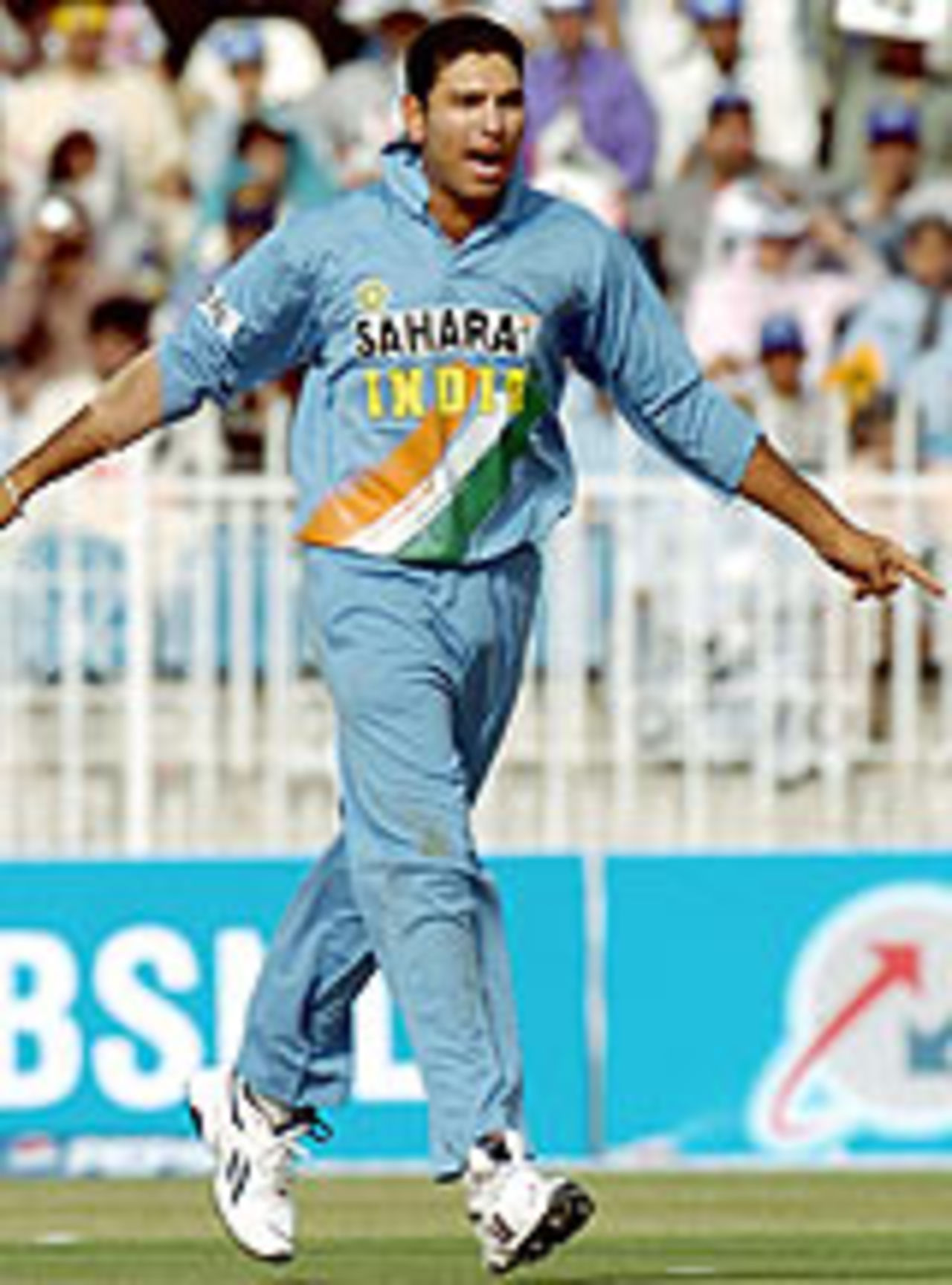 Yuvraj celebrates a wicket, Pakistan v India, 2nd ODI, Rawalpindi, March 16, 2004