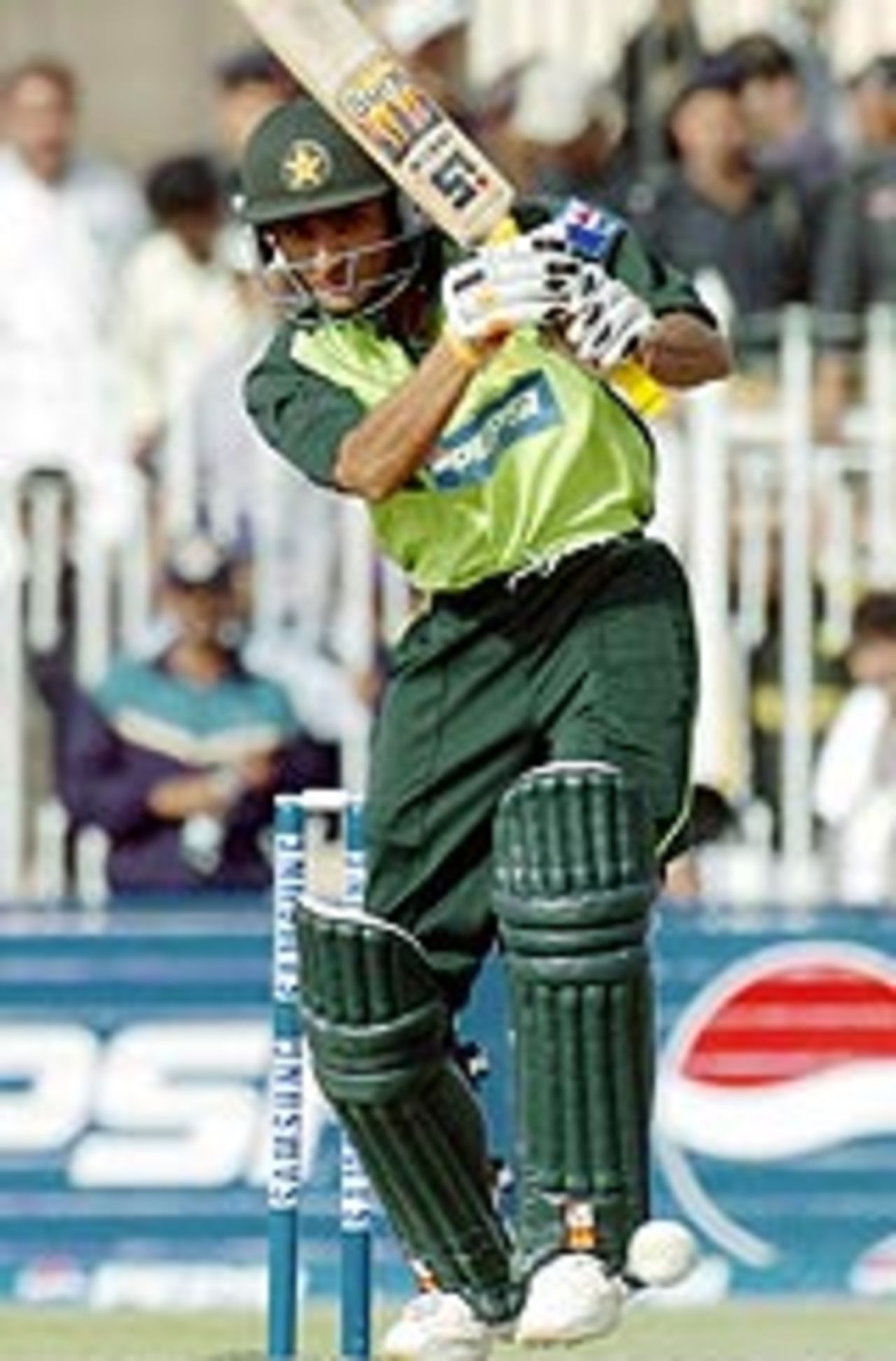 Yasir Hameed drives a ball during his innings of 86, Pakistan v India, 2nd ODI, Rawalpindi, March 16, 2004