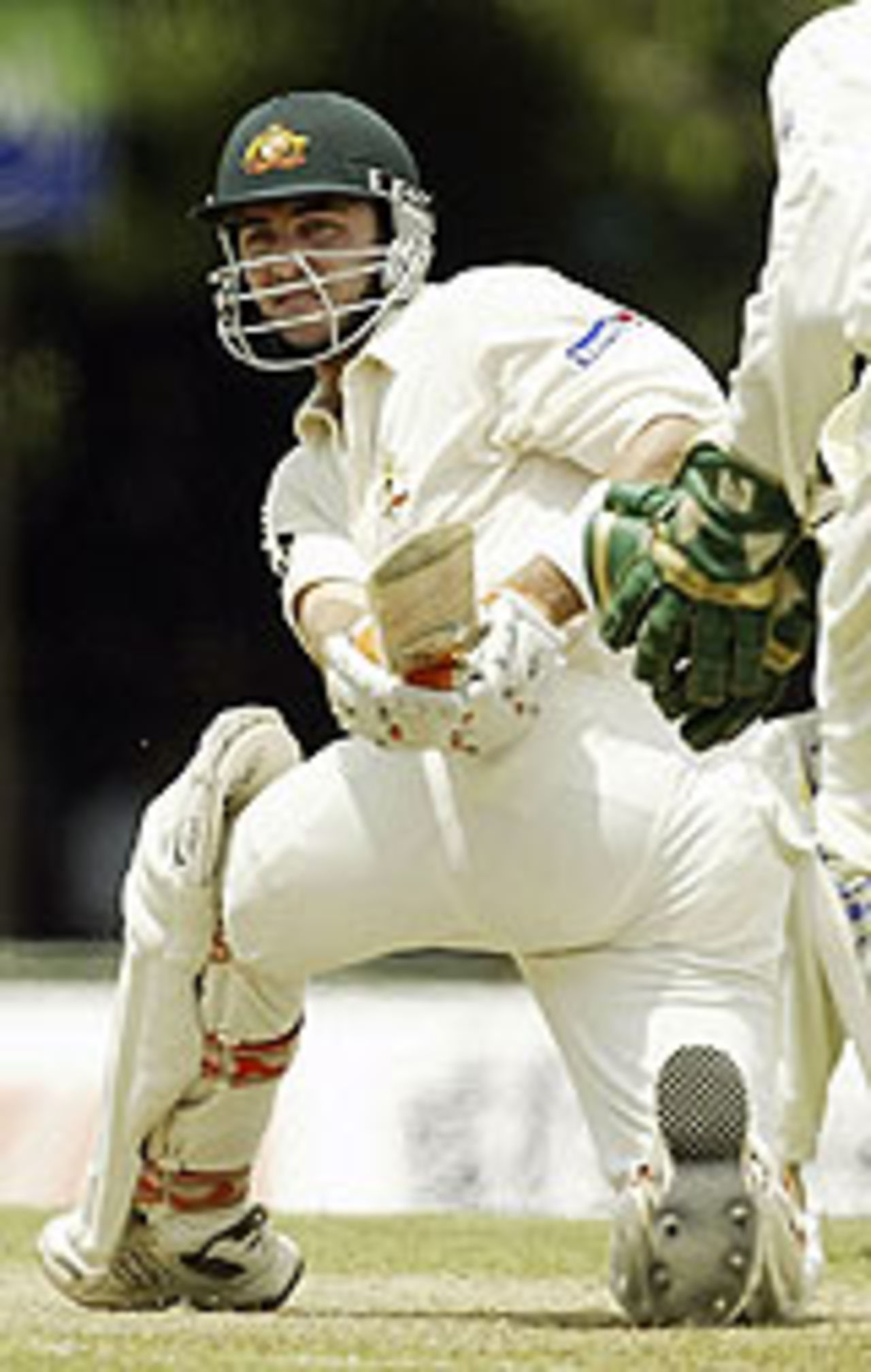 Damien Martyn sweeps during his innings at Kandy, Sri Lanka v Australia, 2nd Test, Kandy, 2nd day, March 17, 2004