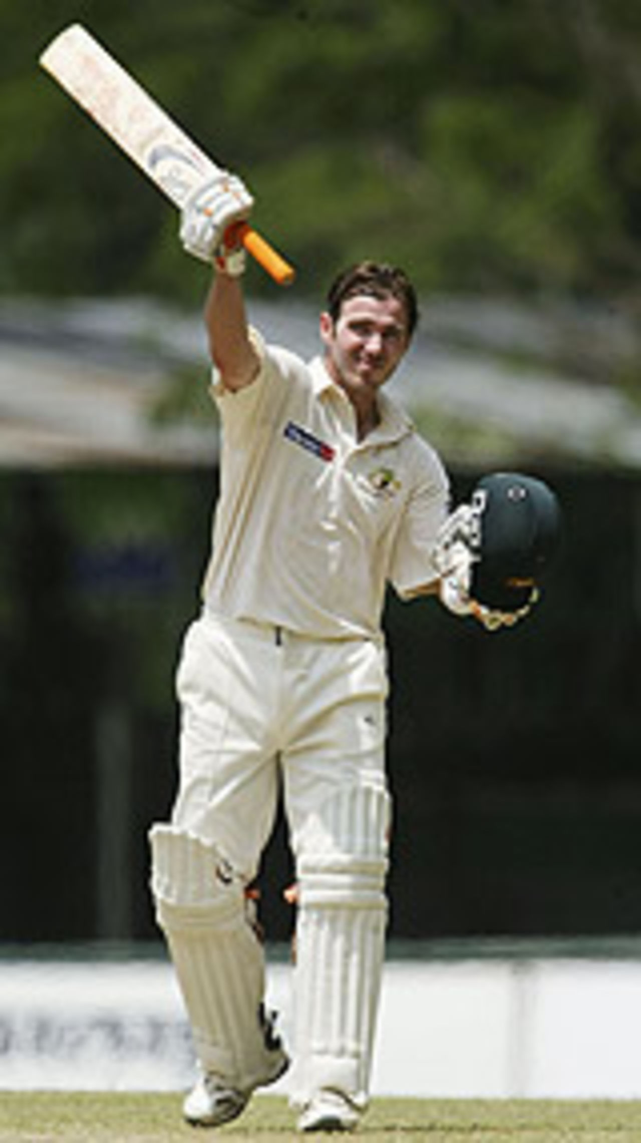 Damien Martyn exults on reaching his century, Sri Lanka v Australia, 2nd Test, Kandy, 2nd day, March 18, 2004