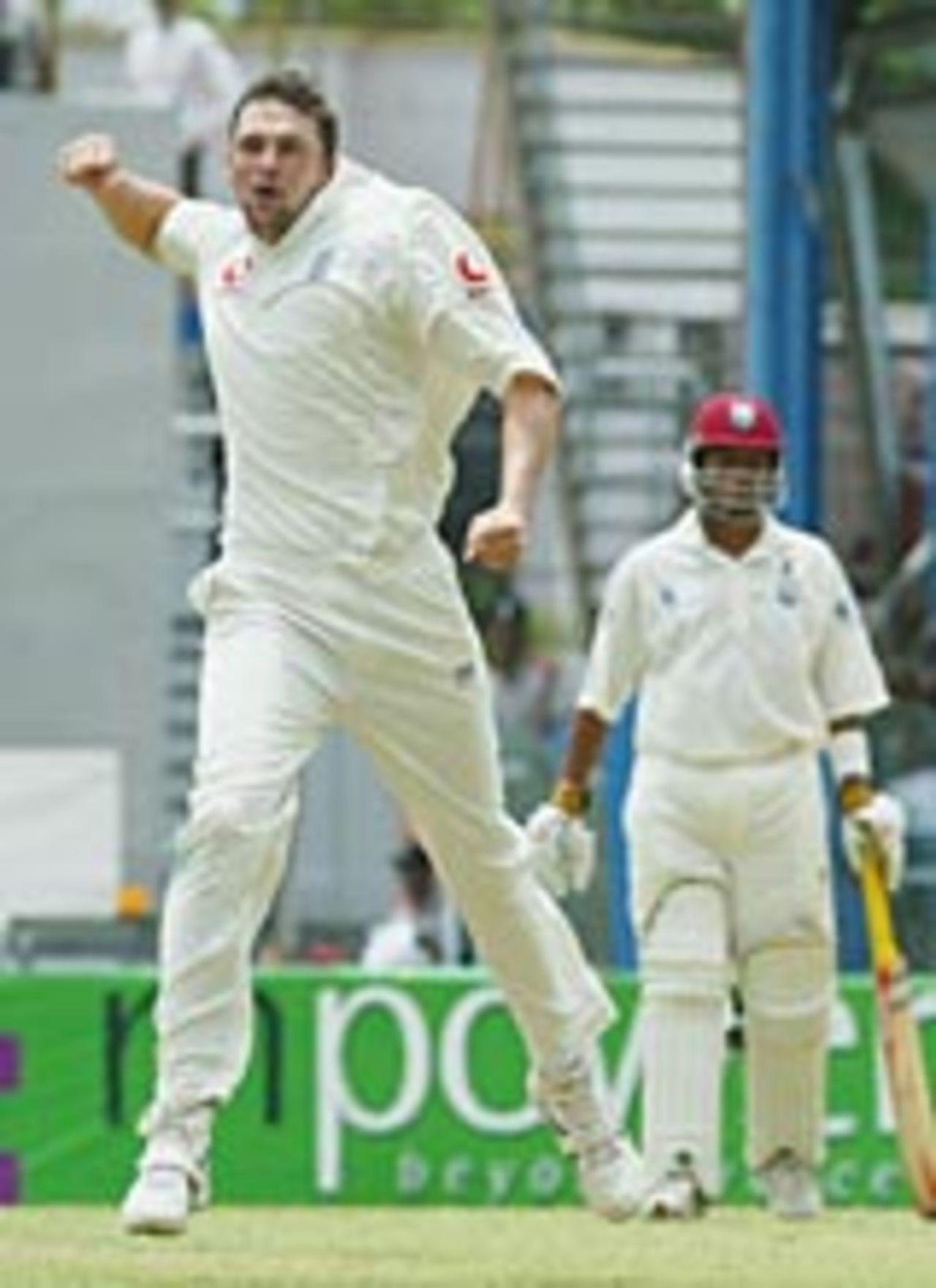 Steve Harmison celebrates Brian Lara's dismissal, West Indies v England, 2nd Test, Trinidad, March 19, 2004