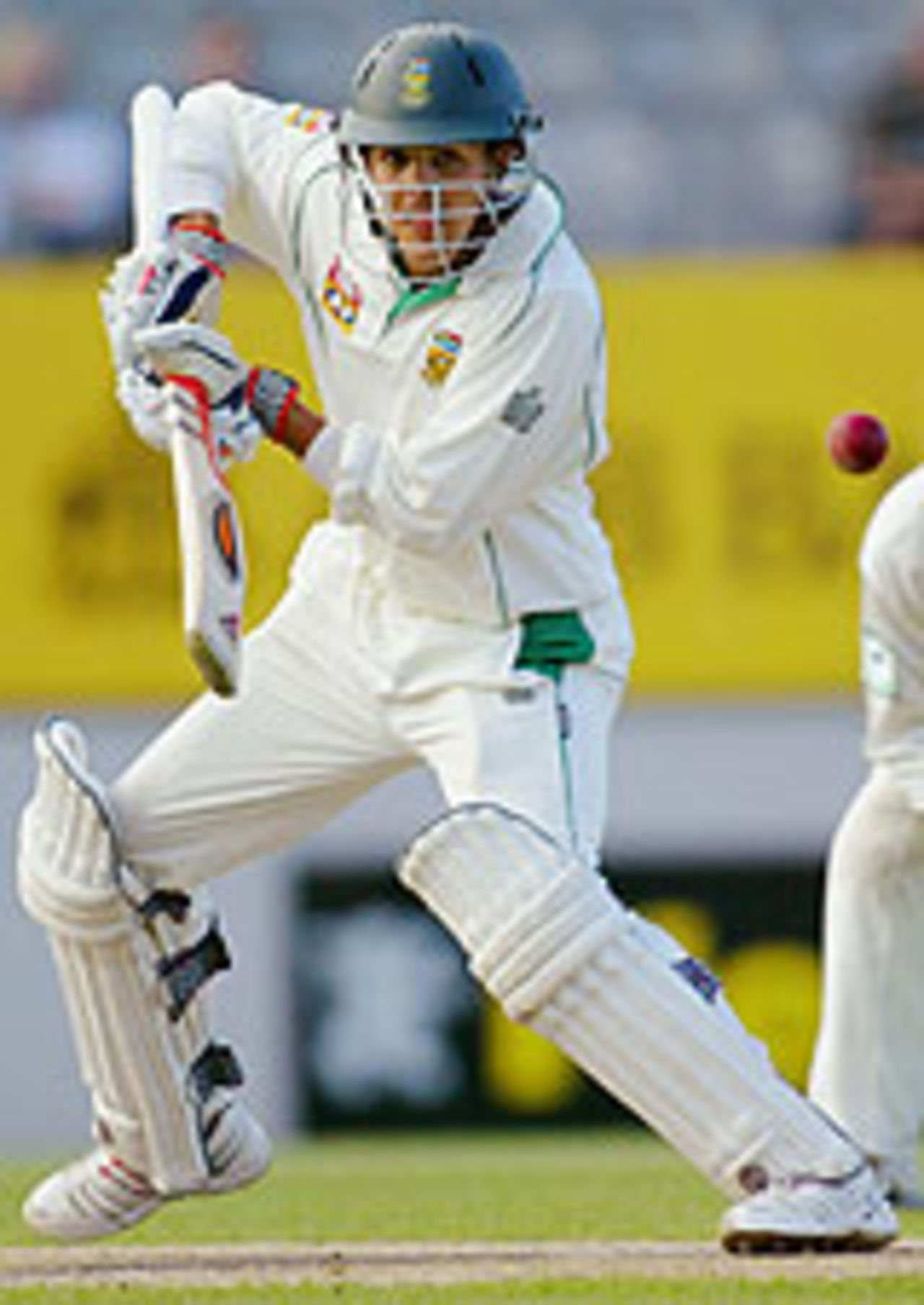 Jacques Rudolph strikes out during his century, New Zealand v South Africa, 2nd test, Auckland, 4th day, March 21, 2004