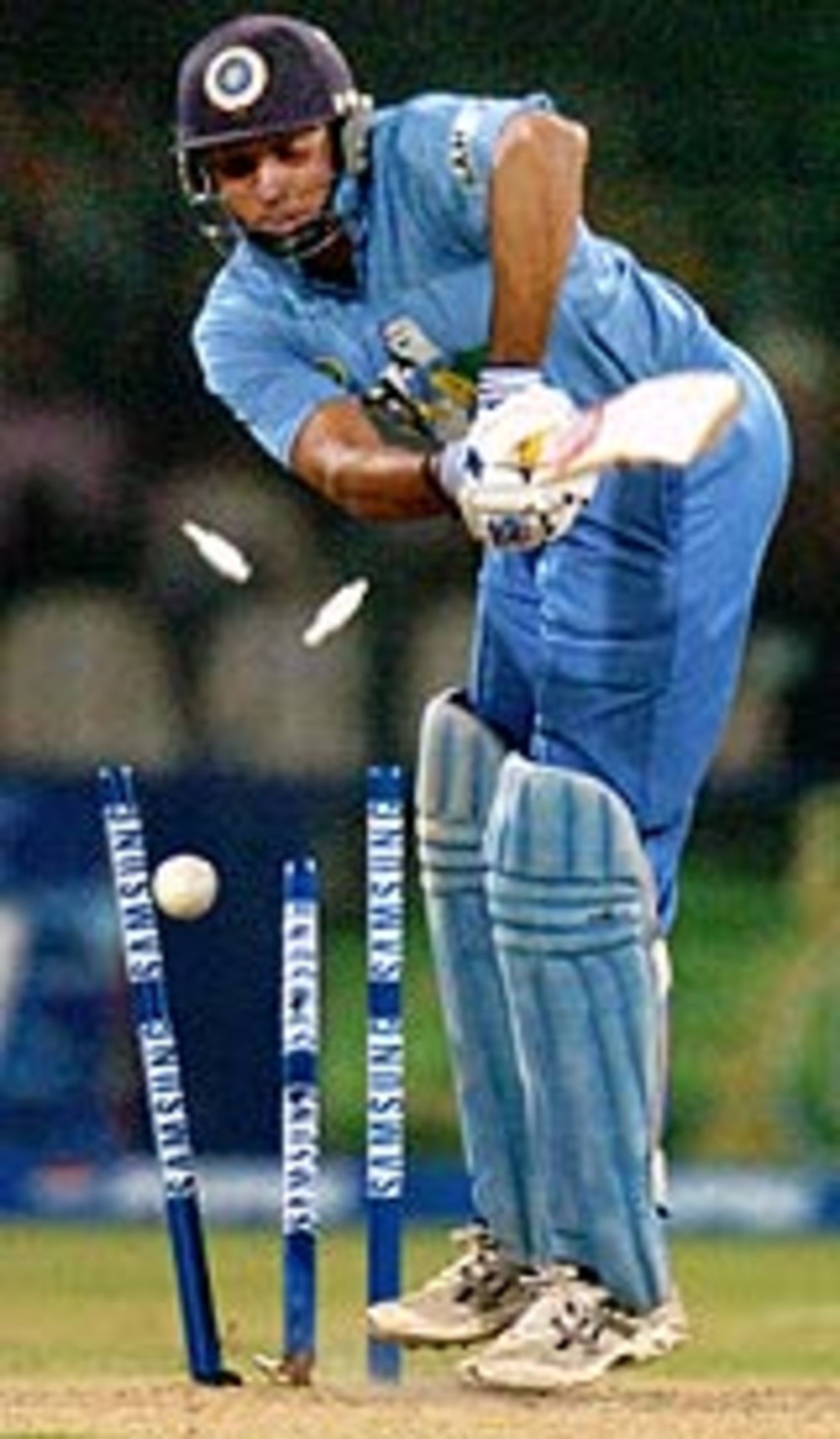 VVS Laxman is bowled, Pakistan v India, 4th ODI, Lahore, March 21, 2004