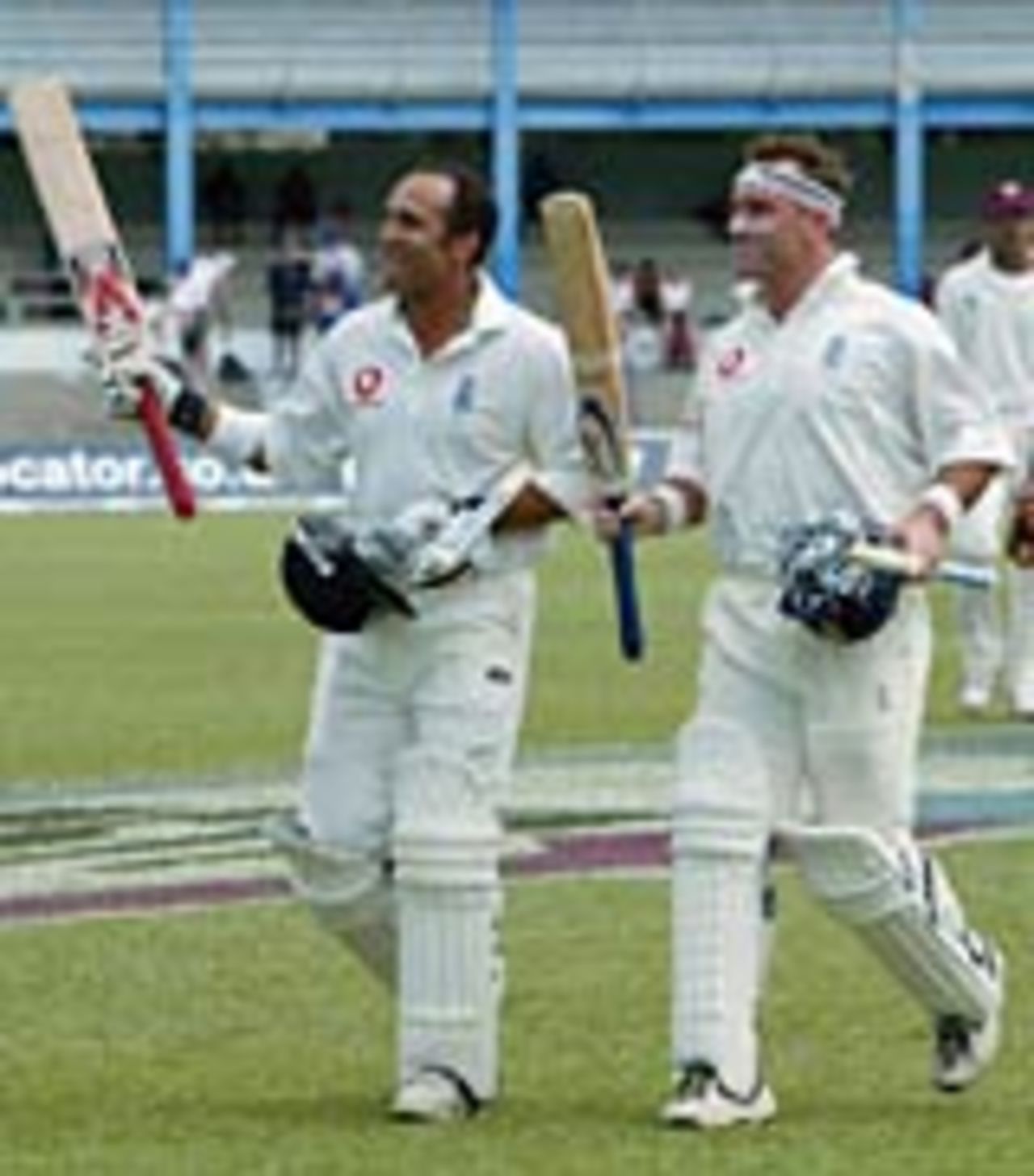 Mark Butcher and Graham Thorpe lead England off, West Indies v England, 2nd Test, Trinidad, March 23, 2004