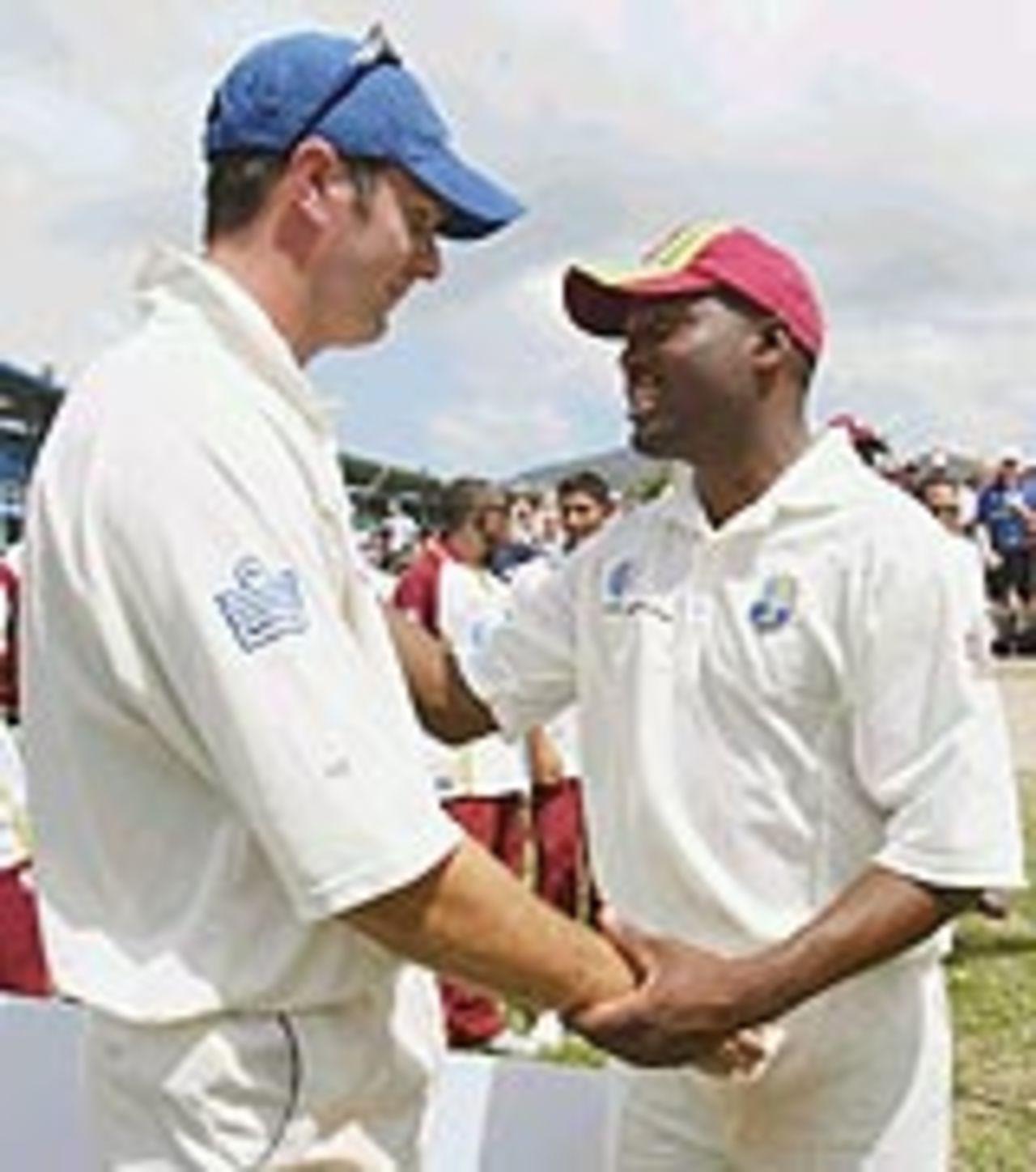 Brian Lara congratulates Michael Vaughan, West Indies v England, 2nd Test, Trinidad, March 23, 2004