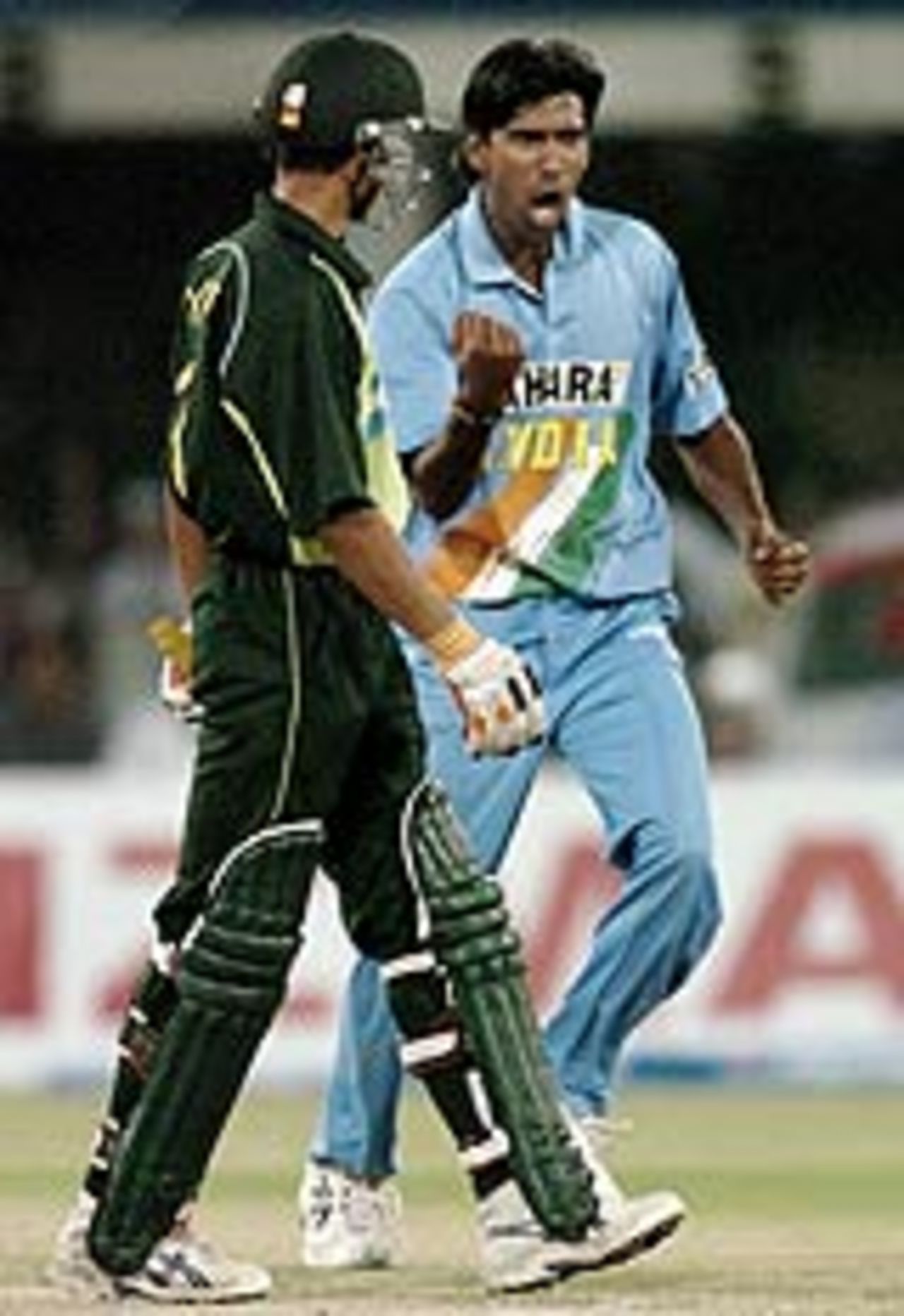 Lakshmipathy Balaji celebrates the wicket of Yasir Hameed, Pakistan v India, 5th ODI, Lahore, March 24, 2004