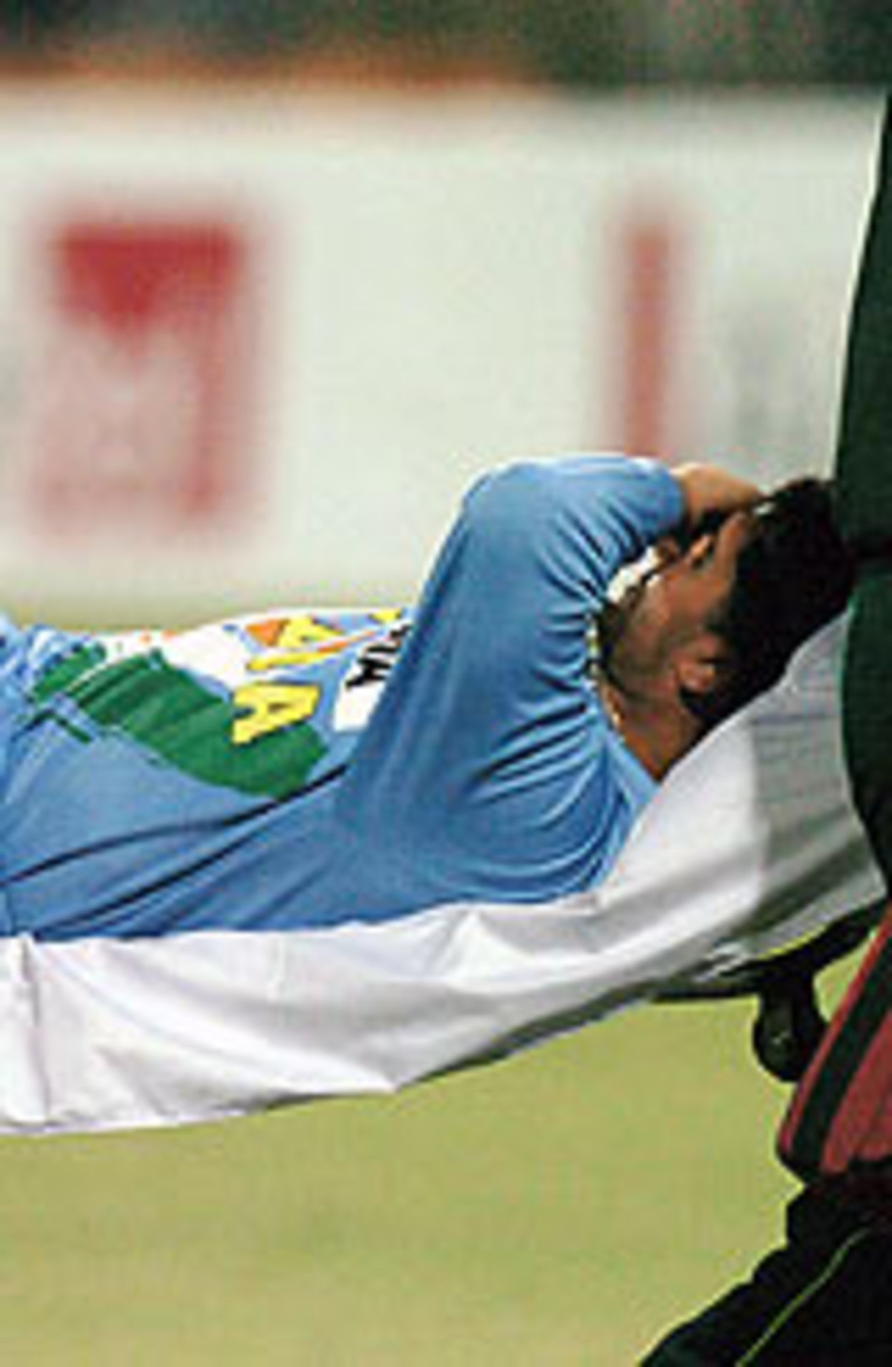 Sourav Ganguly being carried off the field on a stretcher, Pakistan v India, 5th ODI, Lahore, March 24, 2004