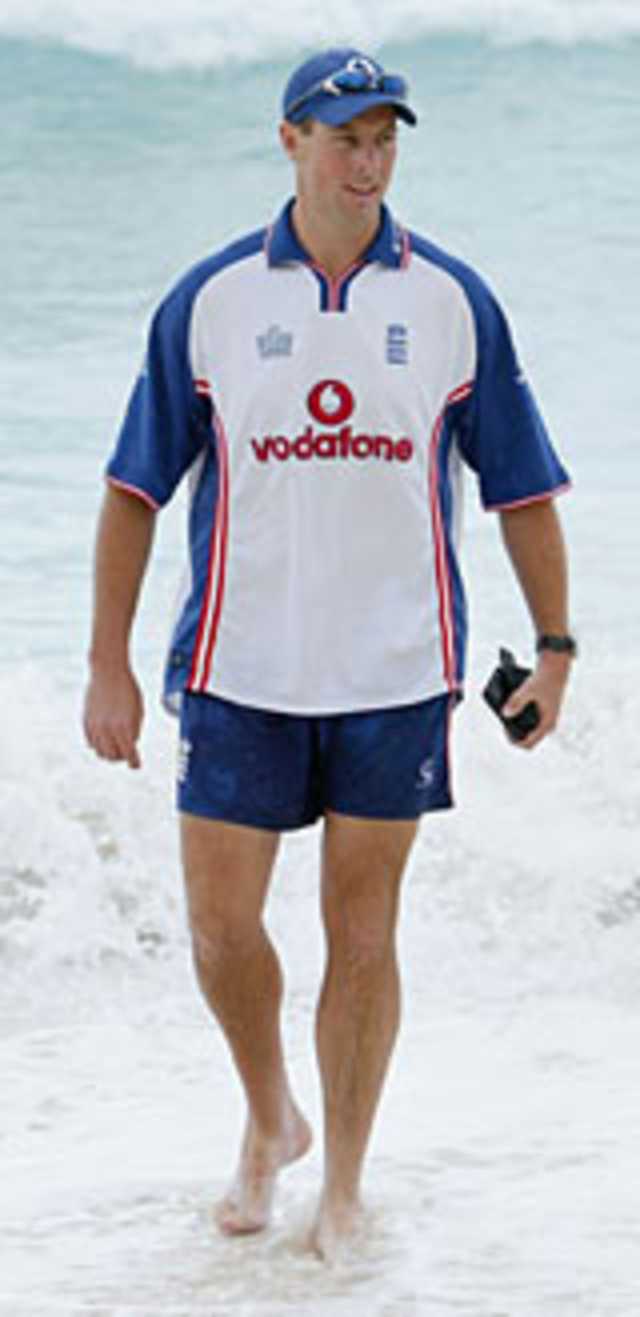Marcus Trescothick relaxes in the surf, Barbados, March 25, 2004