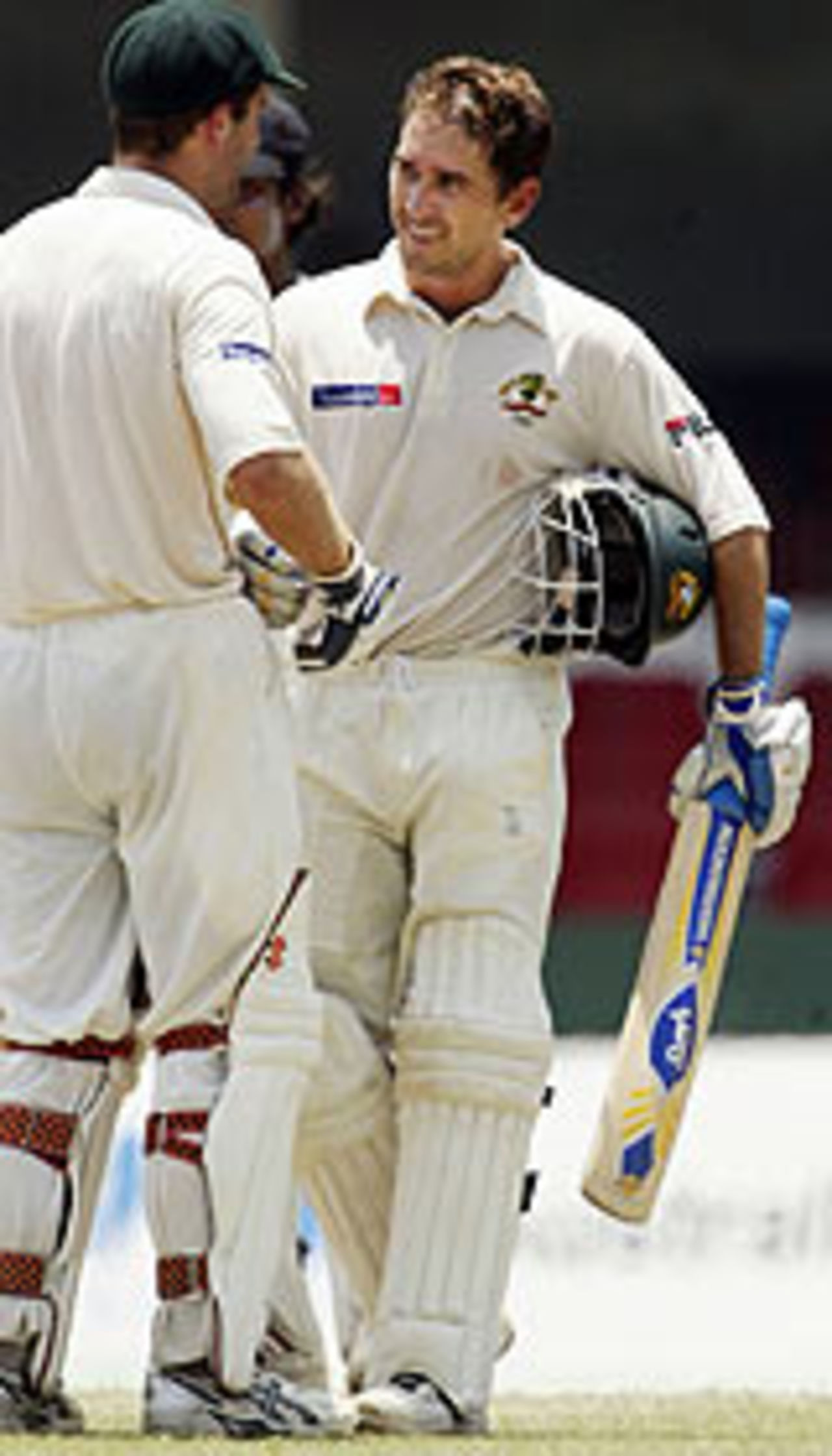 Justin Langer is congratulated by Simon Katich, Sri Lanka v Australia, 3rd Test, Colombo, 4th day, March 27, 2004