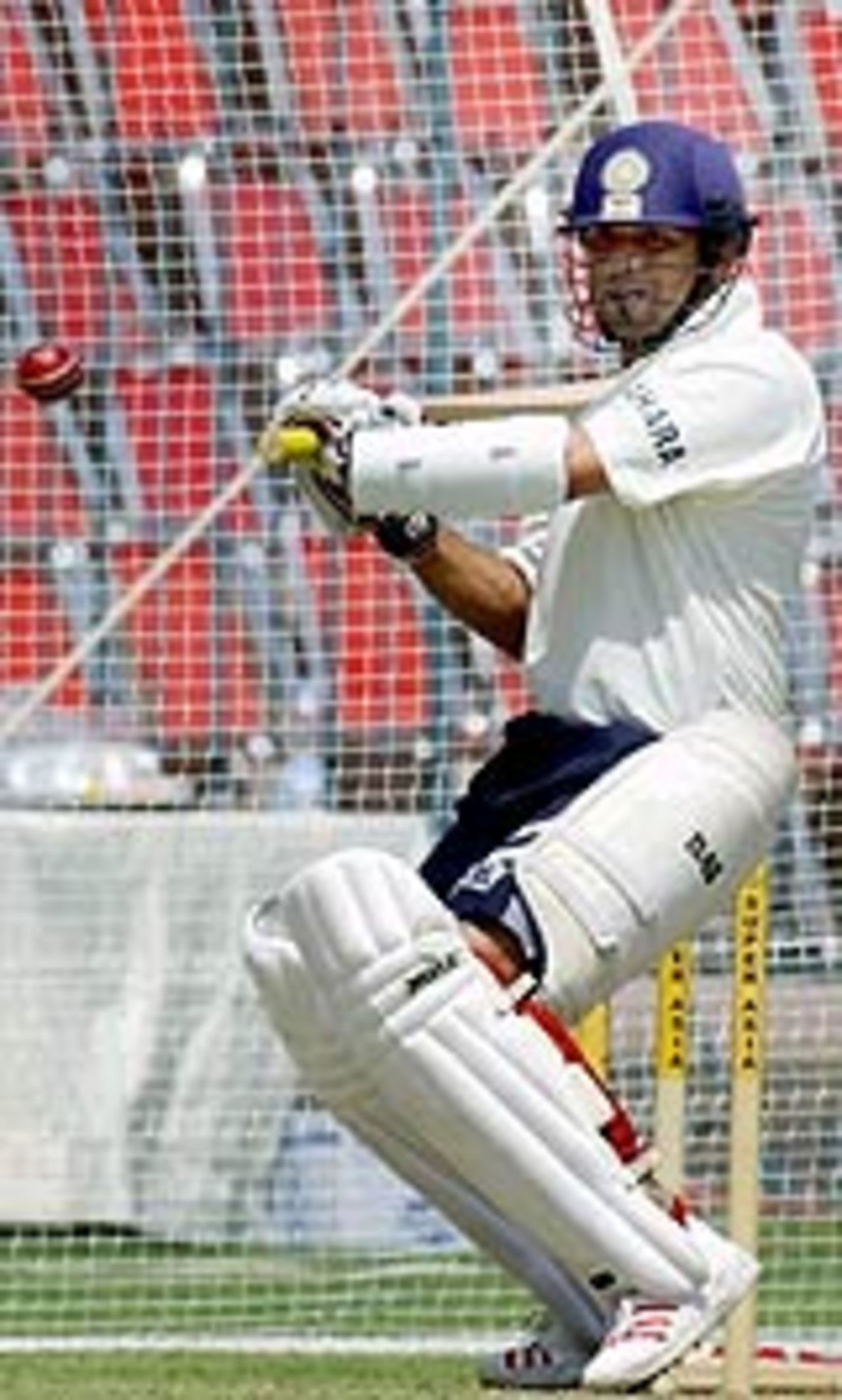 Sachin Tendulkar batting in the nets before the first Test between India and Pakistan at Multan, March 27, 2004