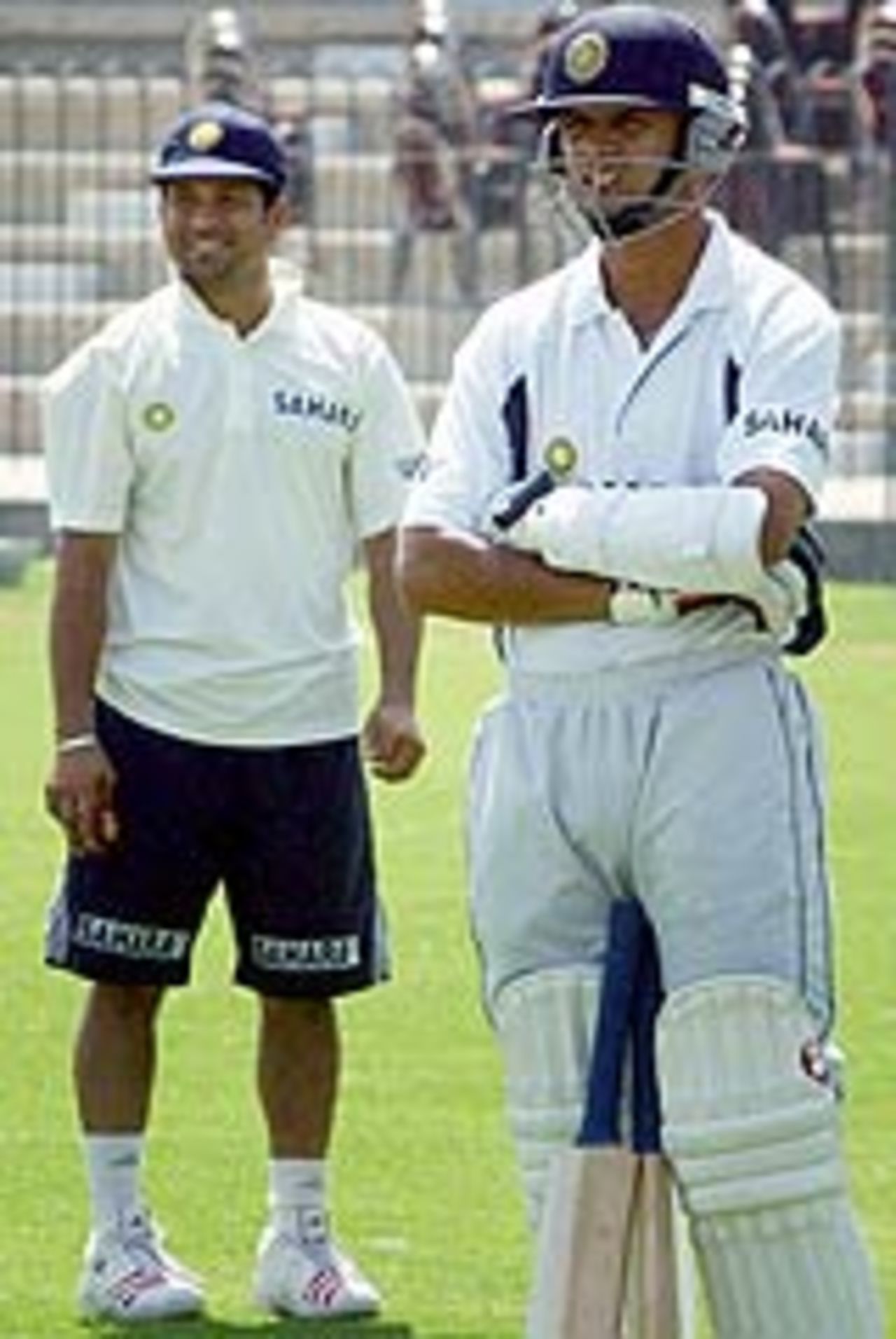 Sachin Tendulkar and Rahul Dravid in the nets, a day before the first Test between India and Pakistan at Multan, March 27, 2004