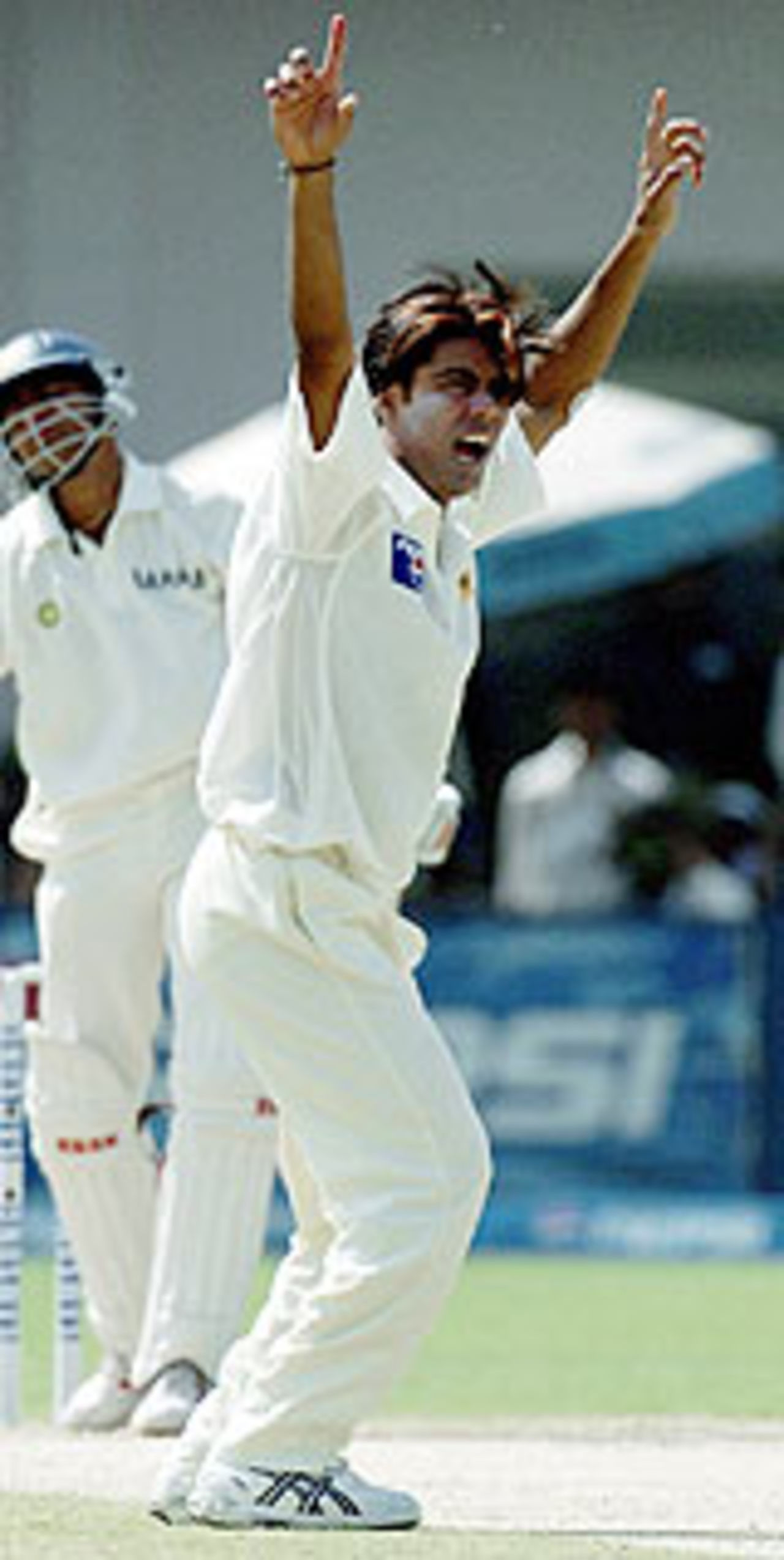 Mohammad Sami appeals for a leg-before, Pakistan v India, 1st Test, Multan, 1st day, March 28, 2004
