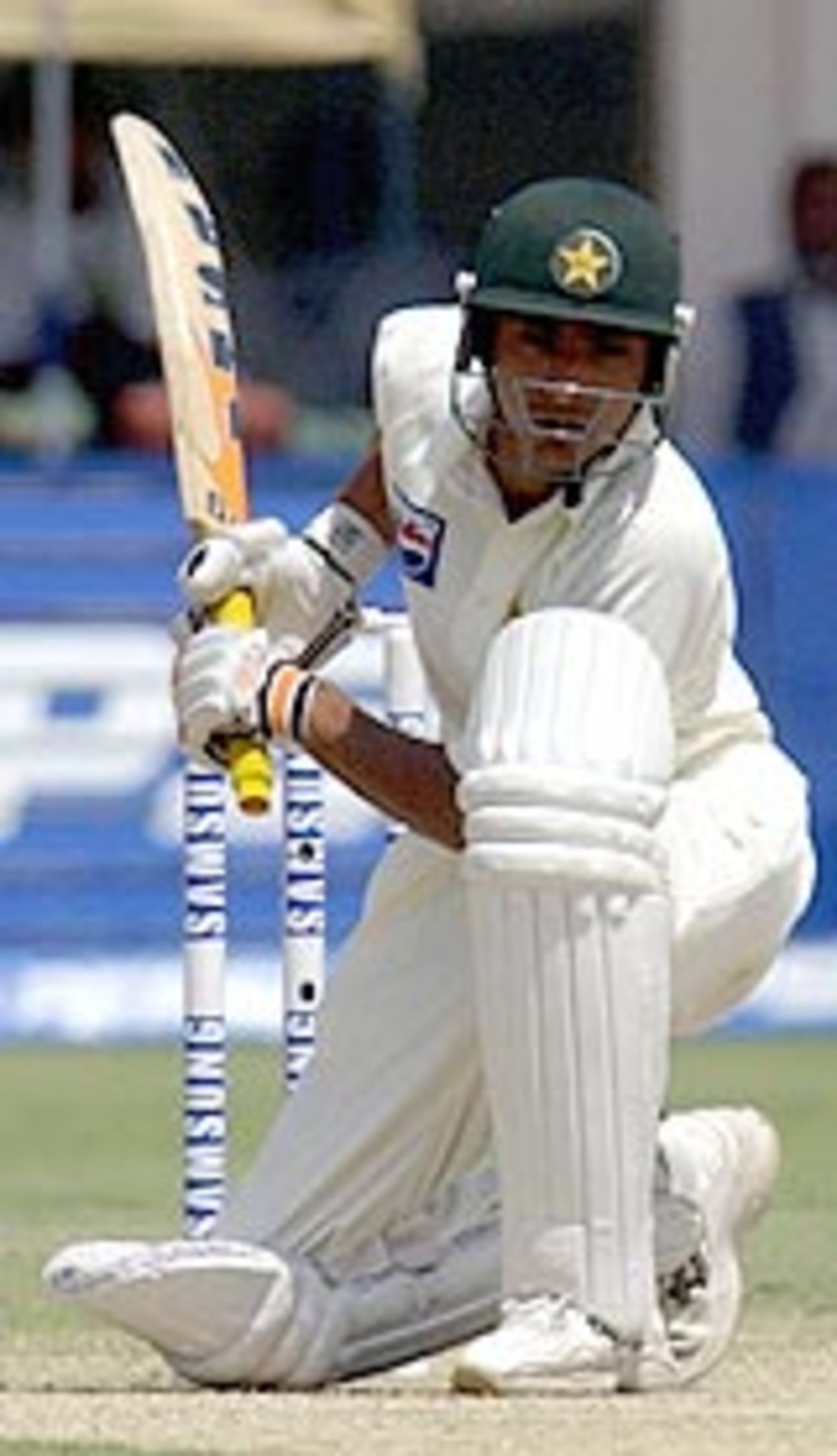 Yasir Hameed ducks under a ball, Pakistan v India, 1st Test, Multan, 3rd day, March 30, 2004