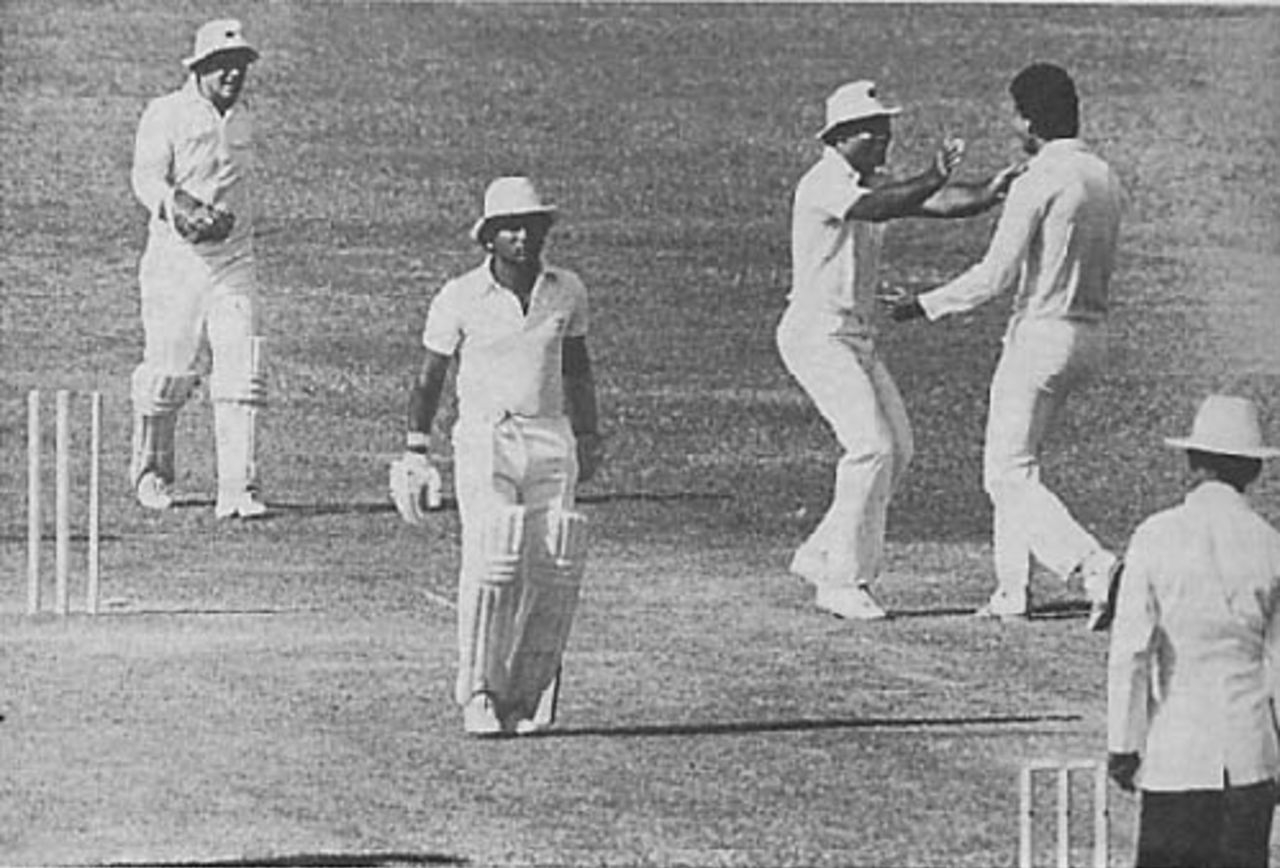 Sunil Gavaskar bowled by Azeem Hafeez for 5, India v Pakistan, Jullundur, September 1983