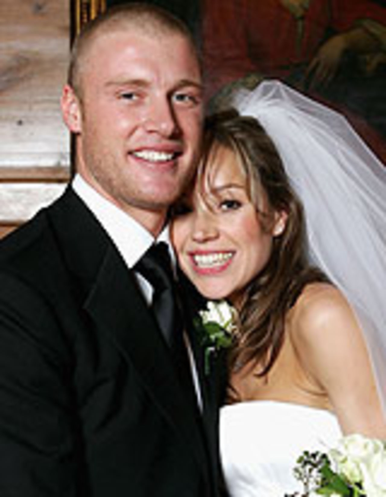 Andrew Flintoff and his wife Rachel Wools, March 5, 2005