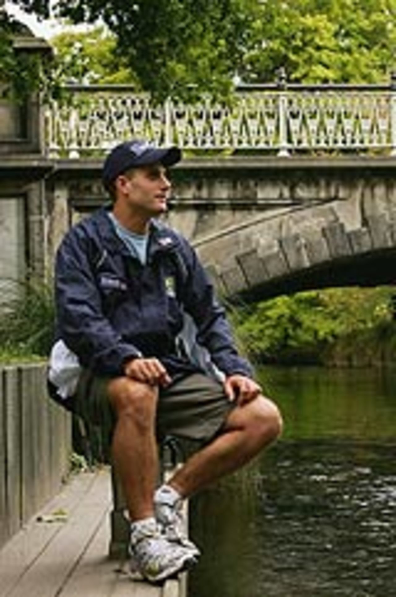 Simon Katich takes it easy by the Avon River, Christchurch, March 6, 2005