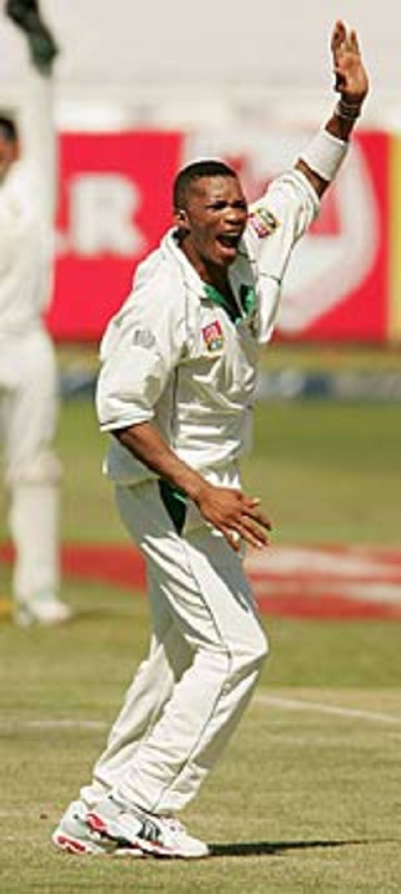 Makhaya Ntini appeals - unsuccessfully - for lbw against Dion Ebrahim, South Africa v Zimbabwe, 1st Test, Cape Town, March 5, 2005