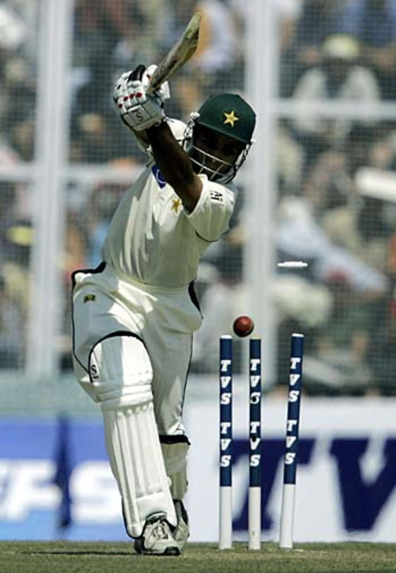 Taufeeq Umar is bowled by India's L Balaji , India v Pakistan, 1st Test, Mohali, March 8, 2005