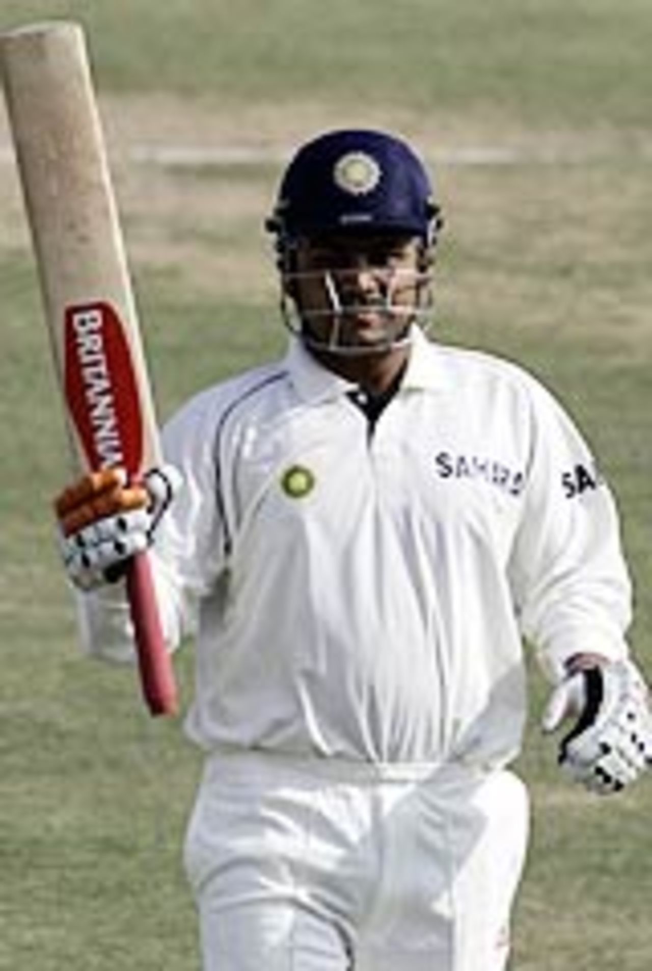 Virender Sehwag celebrating his ninth Test ton, India v Pakistan, 1st Test, Mohali, March 10, 2005
