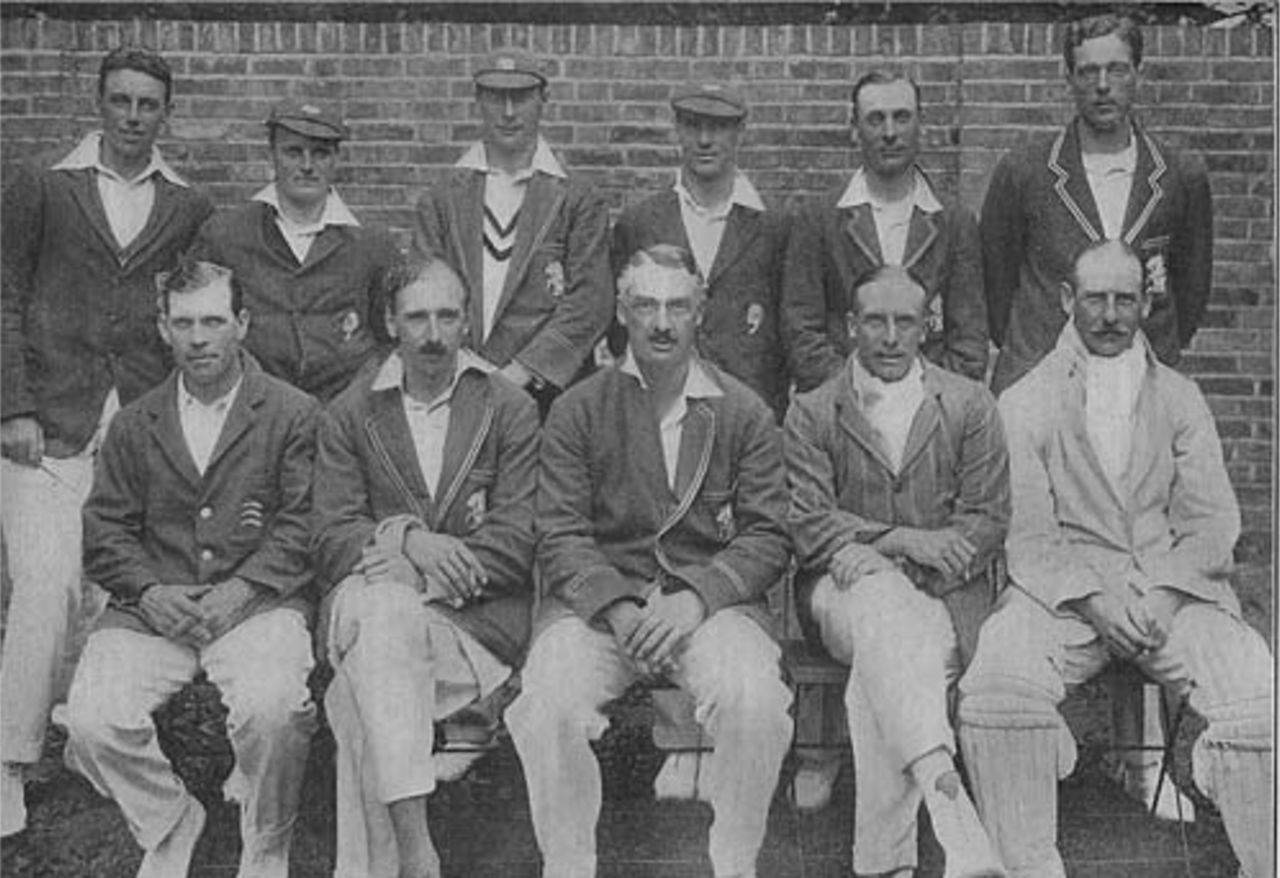 England v The Rest at Lord's in 1923 - M Tate, R Kilner, P Mead, H Sutcliffe, J Hobbs, F Woolley; (front) E Hendren, PGH Fender, FT Mann, AER Gilligan, GEC Wood.