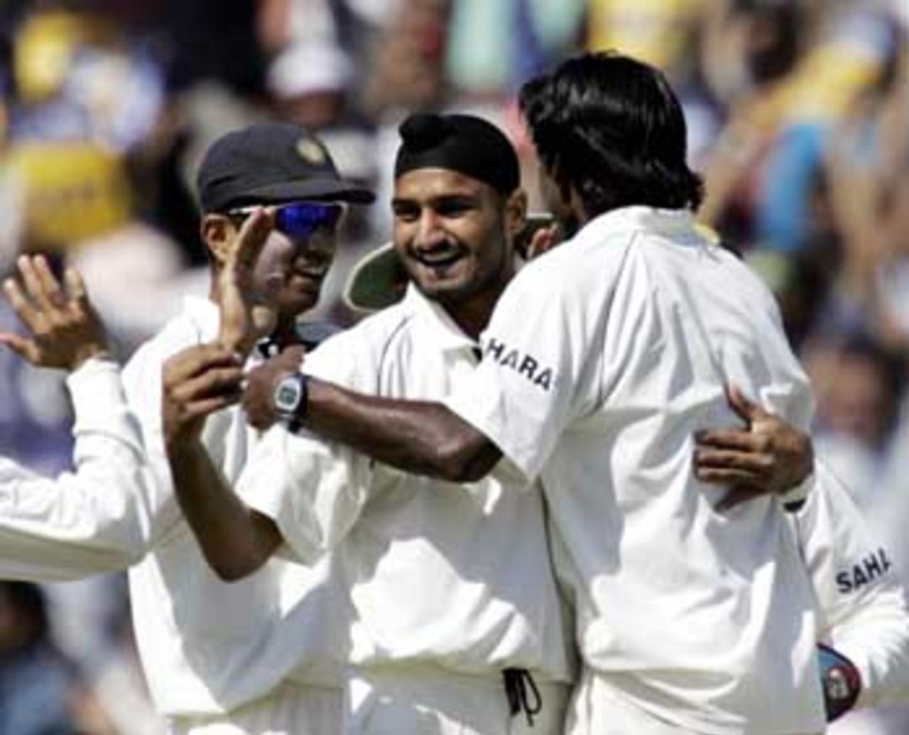 Harbhajan Singh came onto the field as a substitute and infused life into the Indian fielders, India v Pakistan, 1st Test, Mohali, 5th day, March 12, 2005
