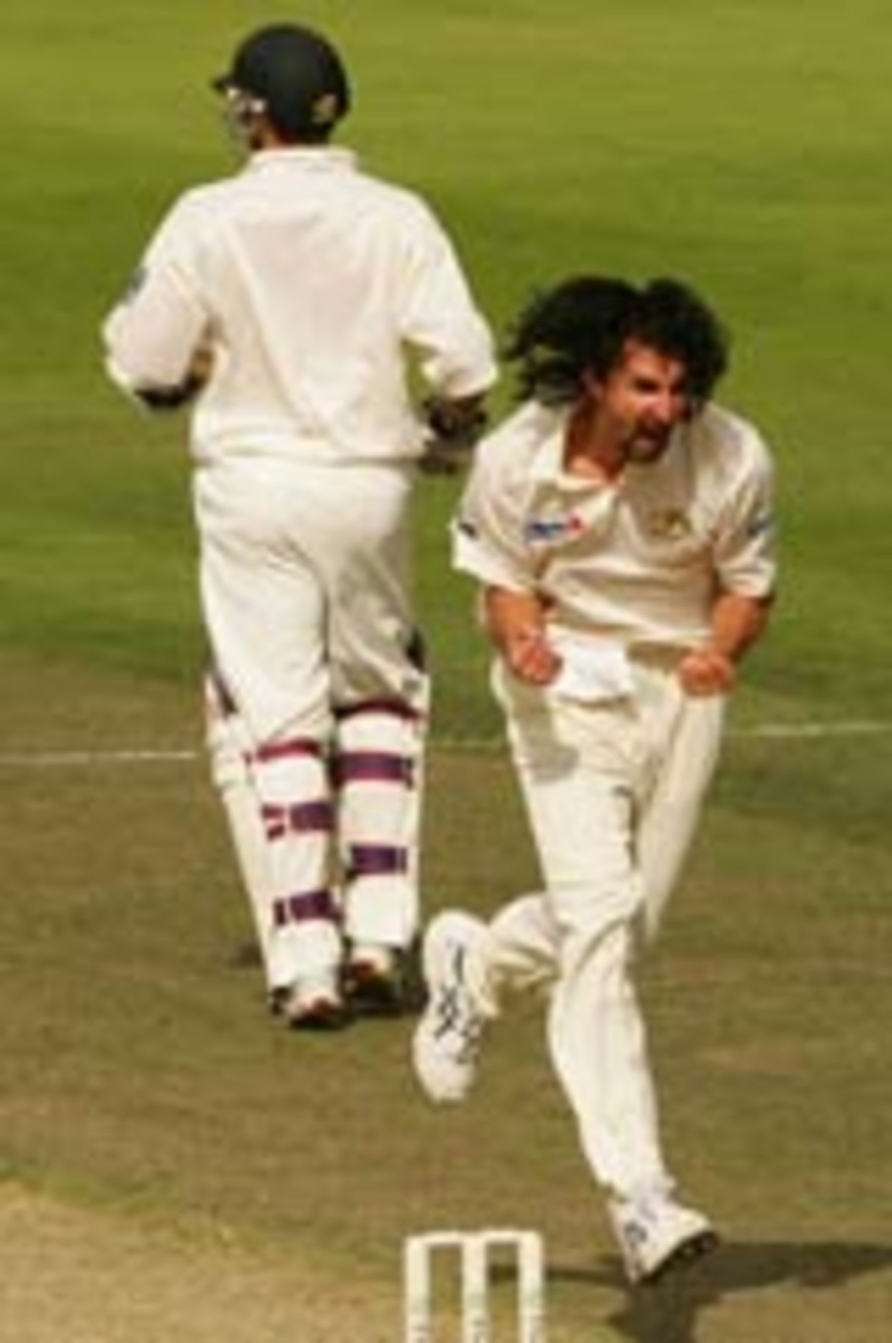 Jason Gillespie celebrates after nailing Lou Vincent, New Zealand v Australia, 1st Test, Christchurch, 4th day