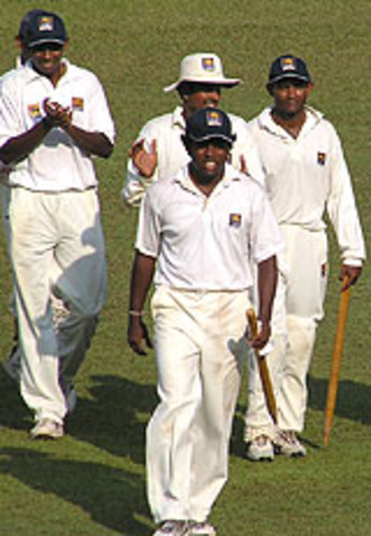MMalinga Bandara is clapped from the field on the final day of England's A's second unofficial Test against Sri Lanka A in Colombo, March 15, 2005