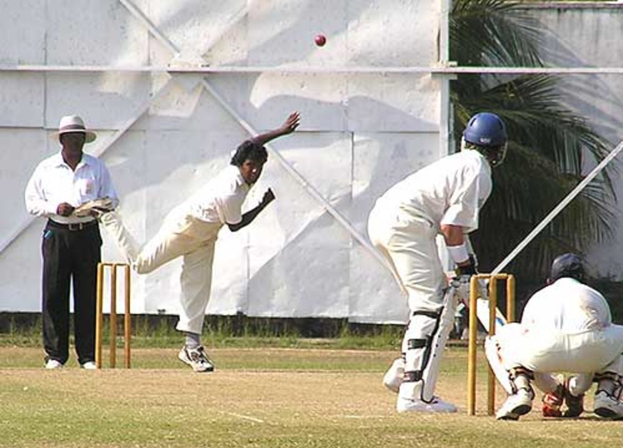 Malinga Bandara bowls on the final day of England's A's second unofficial Test against Sri Lanka A in Colombo, March 15, 2005