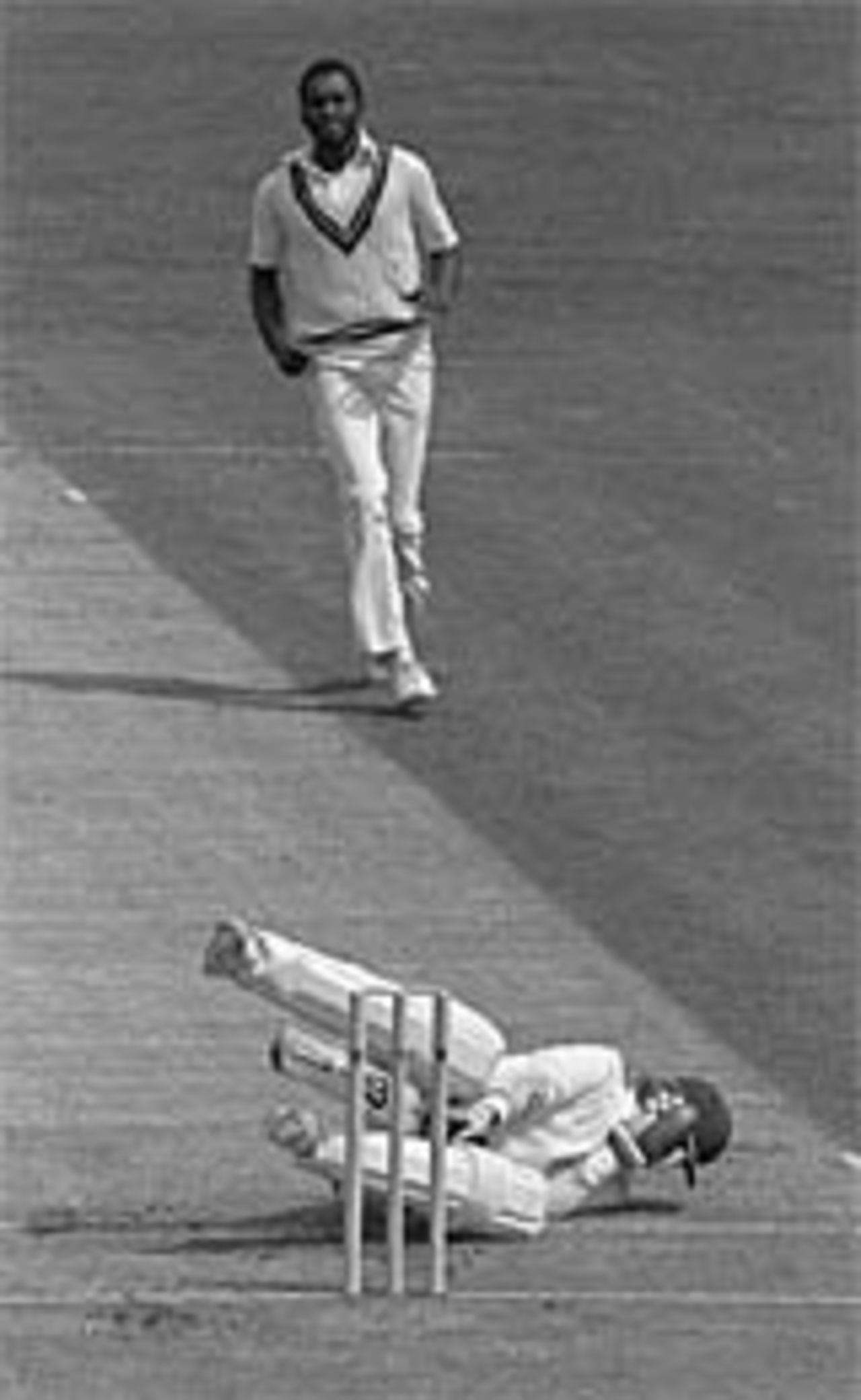 Malcolm Marshall fells Andy Lloyd, England v West Indies, Edgbaston, 1984