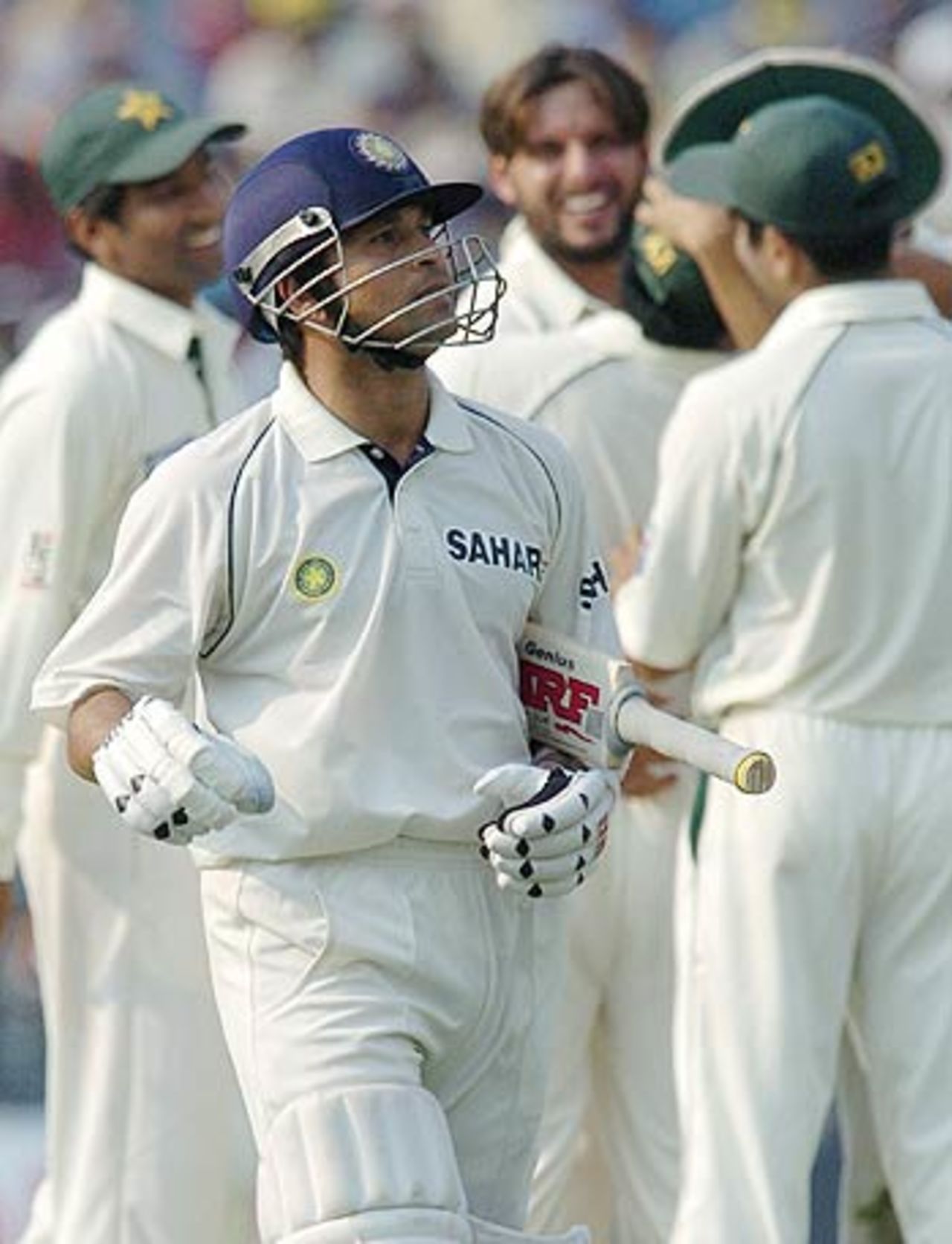 Shahid Afridi started Pakistan's fightback by inducing a bottom edge from Sachin Tendulkar when he was beginning to look dangerous, India v Pakistan, 2nd Test, Kolkata, March 16, 2005