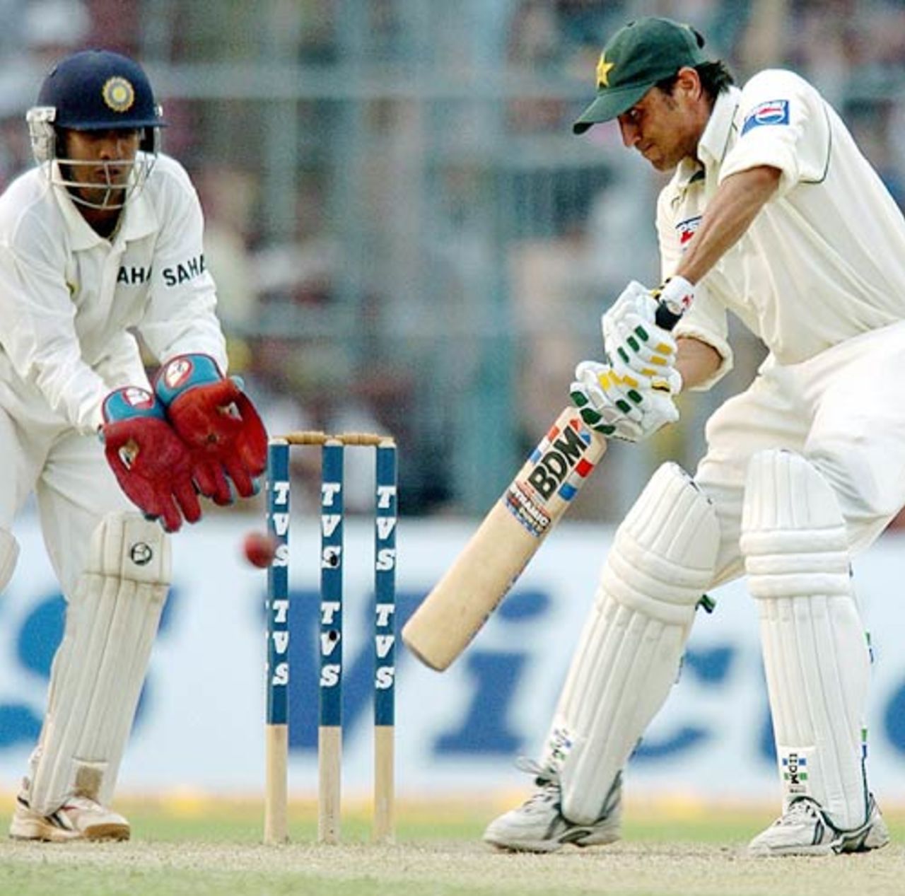 Under pressure to keep his place in the side, Younis Khan played positively from the start, driving on the up and making room to cut the spinners, India v Pakistan, 2nd Test, Kolkata, March 17, 2005