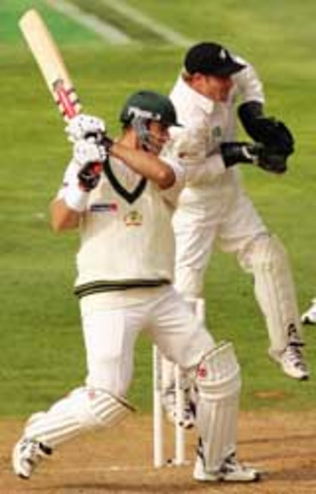 Matthew Hayden drives to the off, New Zealand v Australia, 2nd Test, Wellington, 2nd day, March 19, 2005