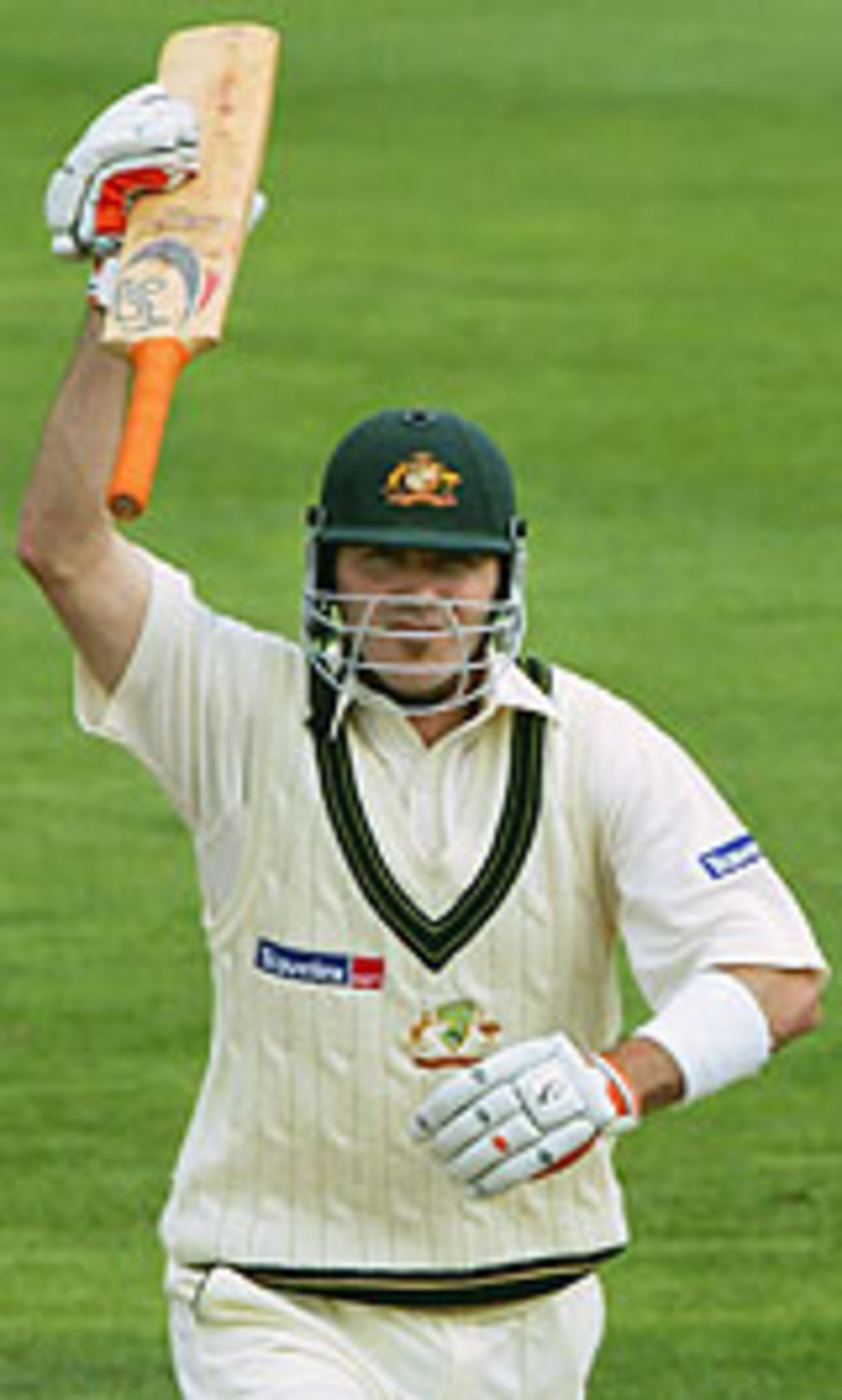 Damien Martyn is ecstatic on reaching his century, New Zealand v Australia, 2nd Test, Wellington, 2nd day, March 19, 2005