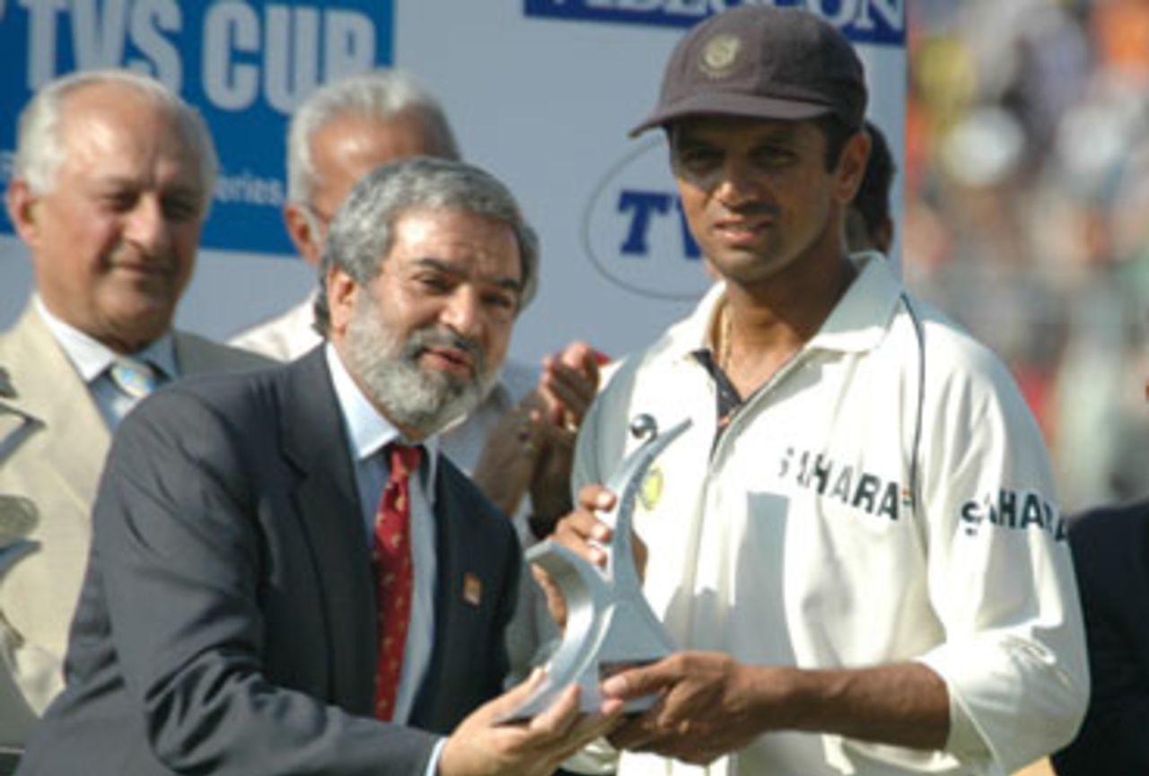 Rahul Dravid was adjudged the Man-of-the-Match for his centuries in both innings of the test match., 2nd Test: India v Pakistan at Kolkata, 16-20 Mar 2005