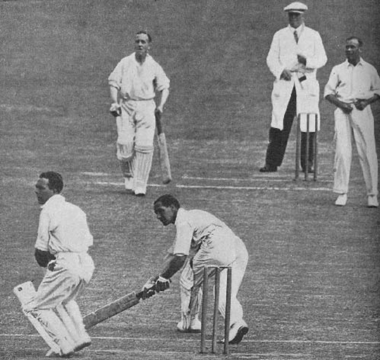 Herbert Sutcliffe plays the shot that gave him and Percy Holmes their 555 first-wicket stand, Essex v Yorkshire, Leyton, June 16, 1932