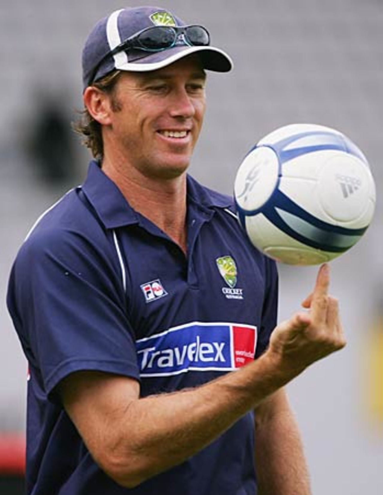 Glenn McGrath shows his ball skills, Auckland, March 24, 2005