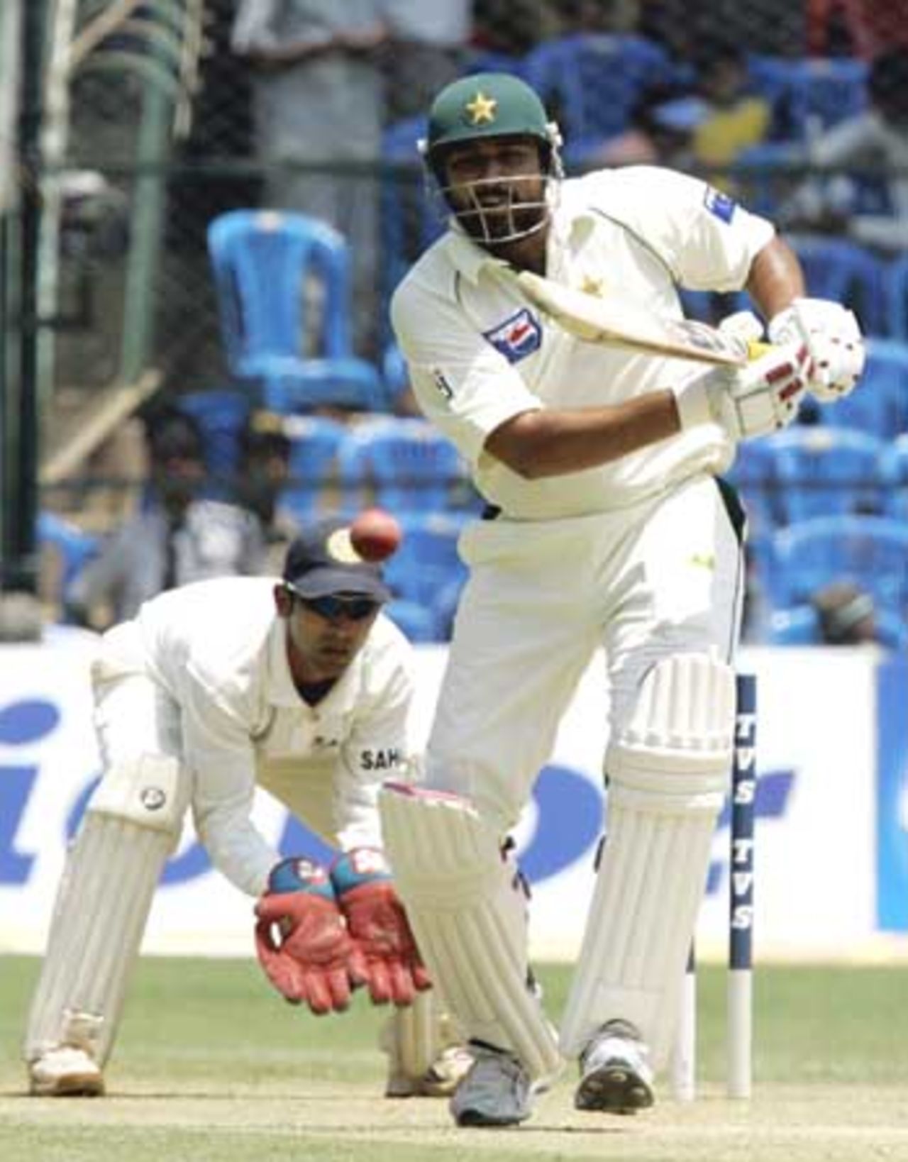 Inzamam-ul-Haq settled into a great rhythm early on in his 100th Test, India v Pakistan, 3rd Test, Bangalore, 1st day, March 24, 2005