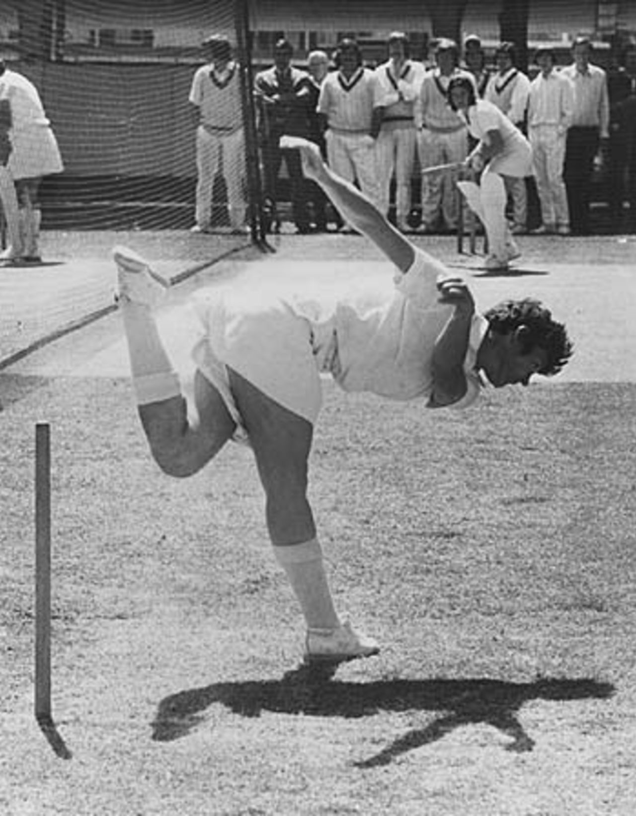 Australia's Anne Gordon bowls to Sharon Tredrea in the nets at Lord's ahead of the 1973 World Cup, June 13, 1973