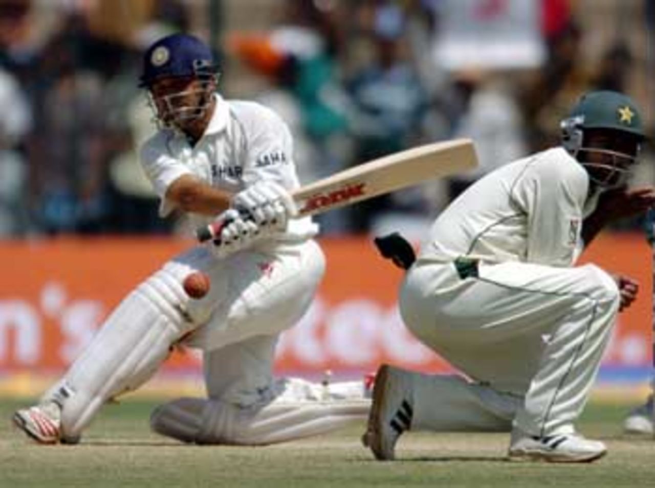 Sachin Tendulkar, the one Indian batsman with a good record at Bangalore, found his groove with the sweep, India v Pakistan, 3rd Test, Bangalore, 3rd day, March 24, 2005