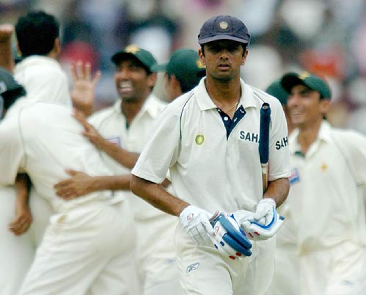 Rahul Dravid, a man best equipped to bat out day, fell soon after to Arshad Khan, who claimed his first wicket of the series, India v Pakistan, 3rd Test, Bangalore, 5th day, March 28, 2005